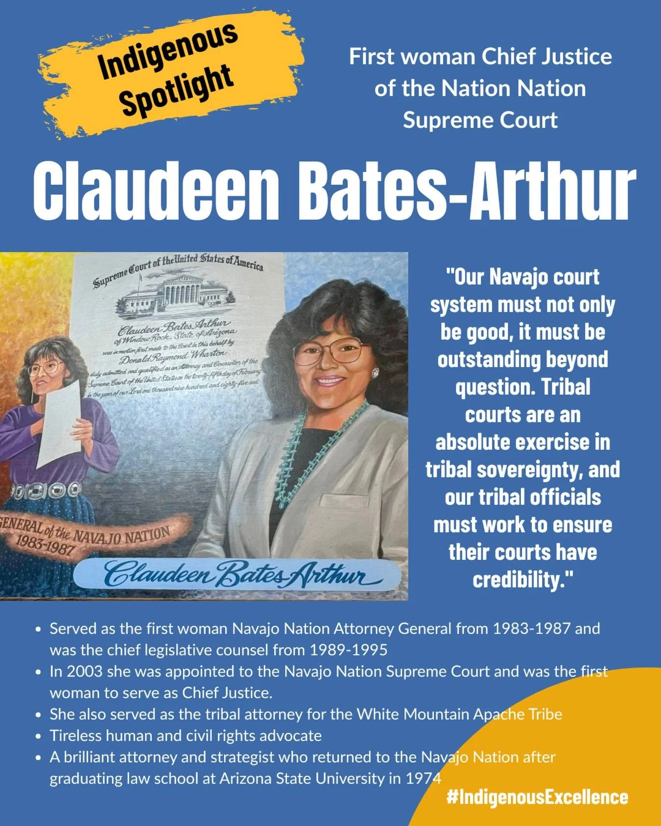 Honoring a champion who fought for our rights. Ah&eacute;hee&rsquo; Chief Justice Claudeen Bates-Arthur, Navajo Nation. 

Let&rsquo;s remember her leadership and be inspired. Especially, in uncertain times. We can look to those who stood up for the p