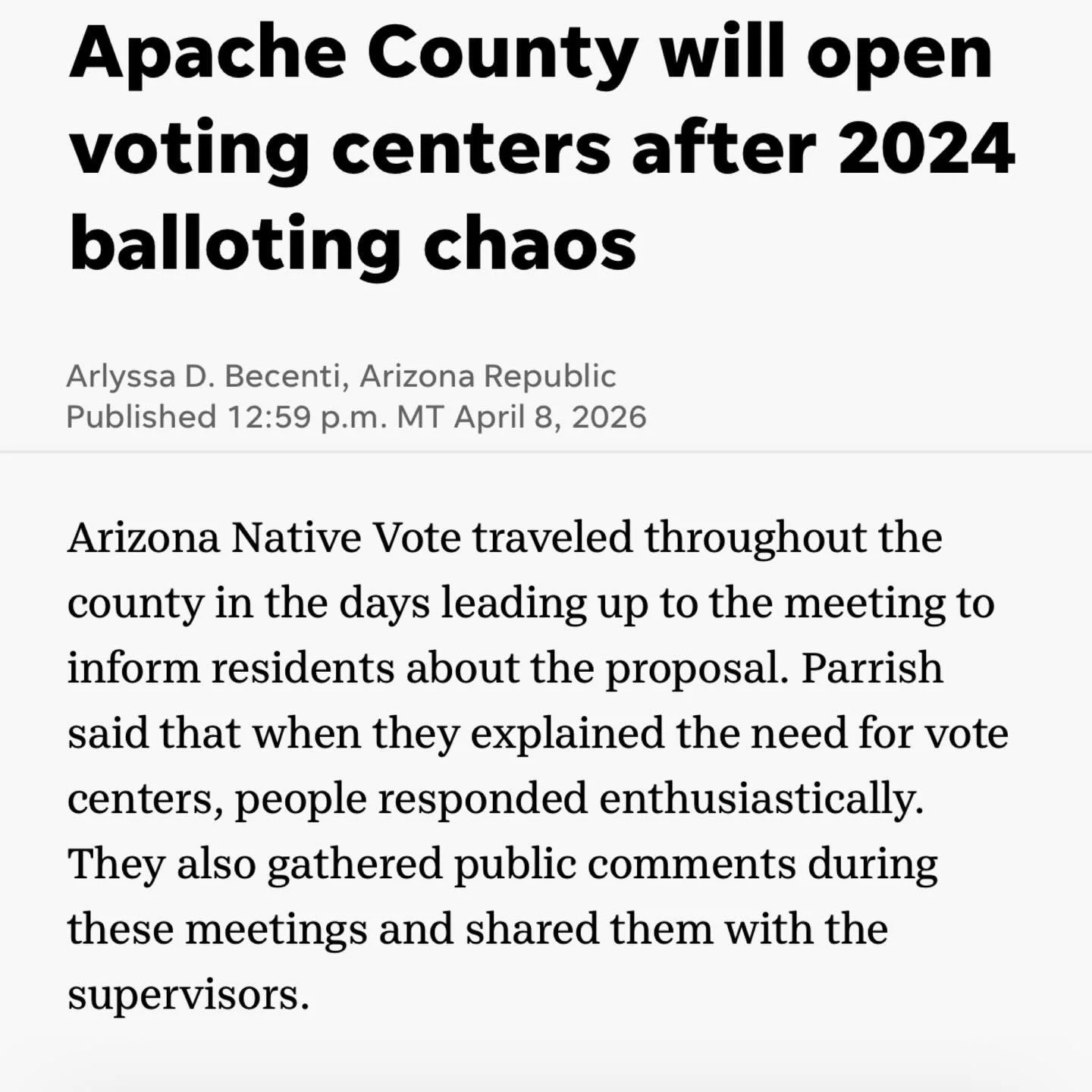 ANV in the news&mdash;great job voters! Triston, Lucy, Teena, Jaynie, and team. Big s/o to friends like All Voting is Local, RAZE, Apache County Recorder and Election, Navajo Nation AG&rsquo;s Office and Navajo Nation leadership who&rsquo;ve been wor
