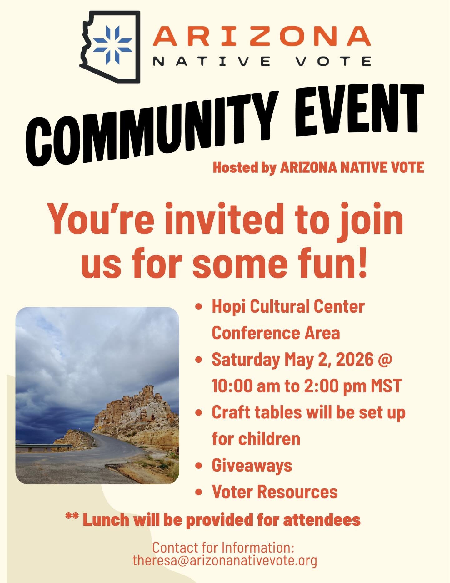 Join us to celebrate &amp; acknowledge May Day events on Navajo, Hopi, and White Mountain Apache! This Saturday 5/2/26 &mdash; see flyer &amp; contact info. for each community region. 

Hopi ➡️ theresa@arizonanativevote.org
Navajo ➡️ 480-343-2759 
WM