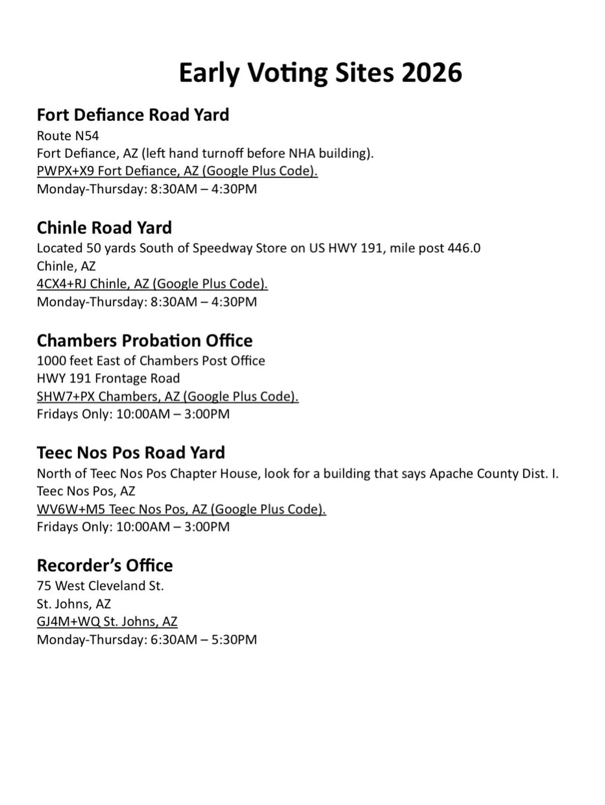 📢Remember Apache County Voters, we now have VOTE CENTERS!  Meaning, you may vote at any vote center. Let&rsquo;s vote early. 🌱

☀️ Early Vote Sites 2026  https://ecs-cluster-bucket-wsos-prod-two.s3.us-west-2.amazonaws.com/uploads/sites/107/Early-Vo