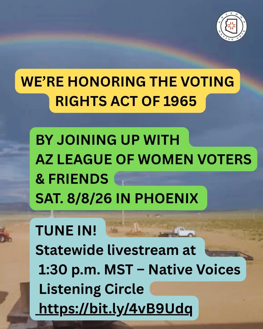AZ Native voters are superpowerful. We can make a significant impact, and can have more say, especially in the midterm election. But we got to show up. Join us, with our friends, this Saturday 8/8 as we talk about what&rsquo;s ahead of us.

TUNE IN!
