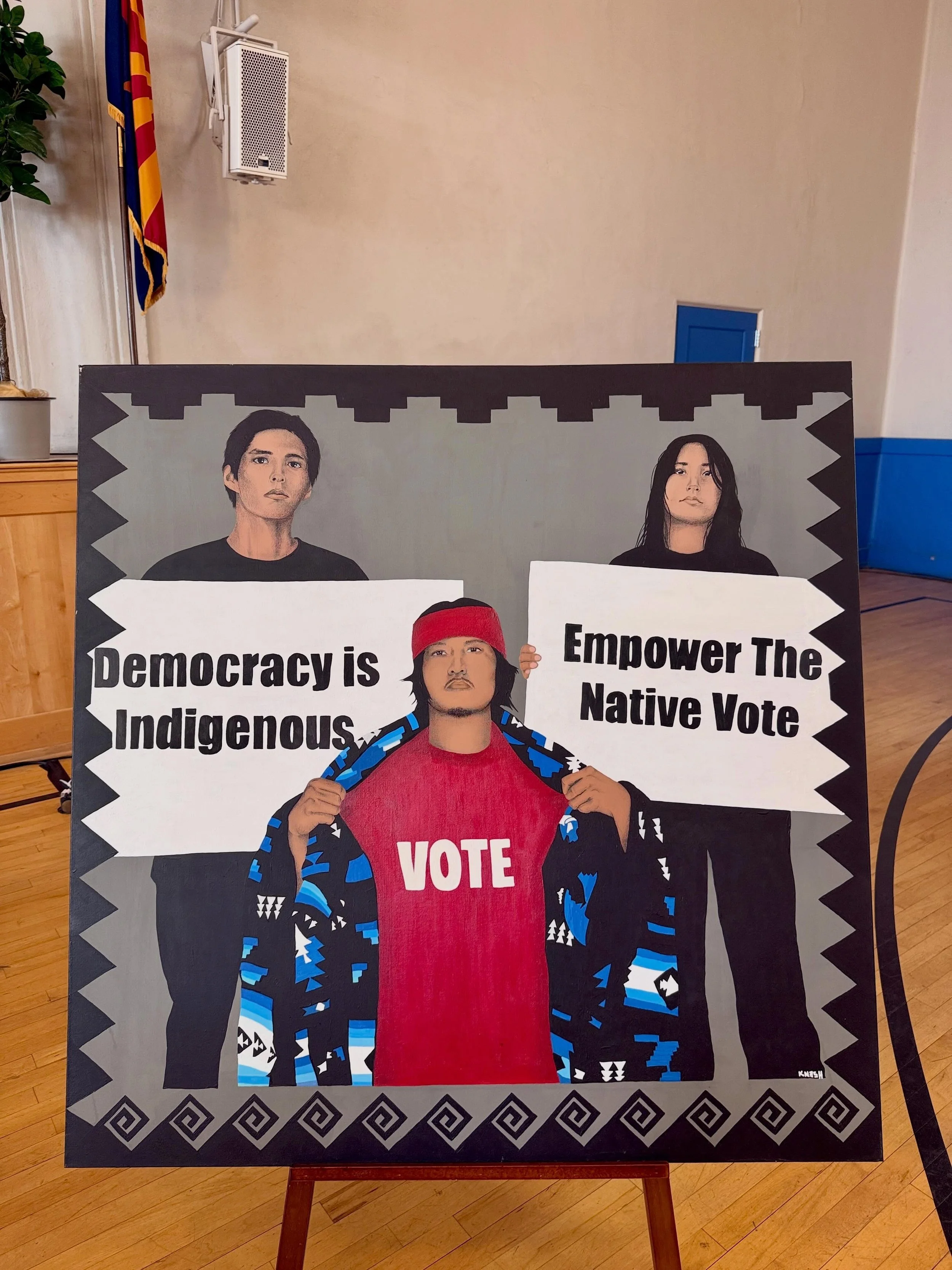 Our team is sharing stories from the field; from White Mountain Apache, Hopi, Navajo Nation and bordertowns. Our Firekeepers and organizers are joining the @lwvarizona and friends today honoring the 1965 Voting Rights Act. AZ Native Voters are incred