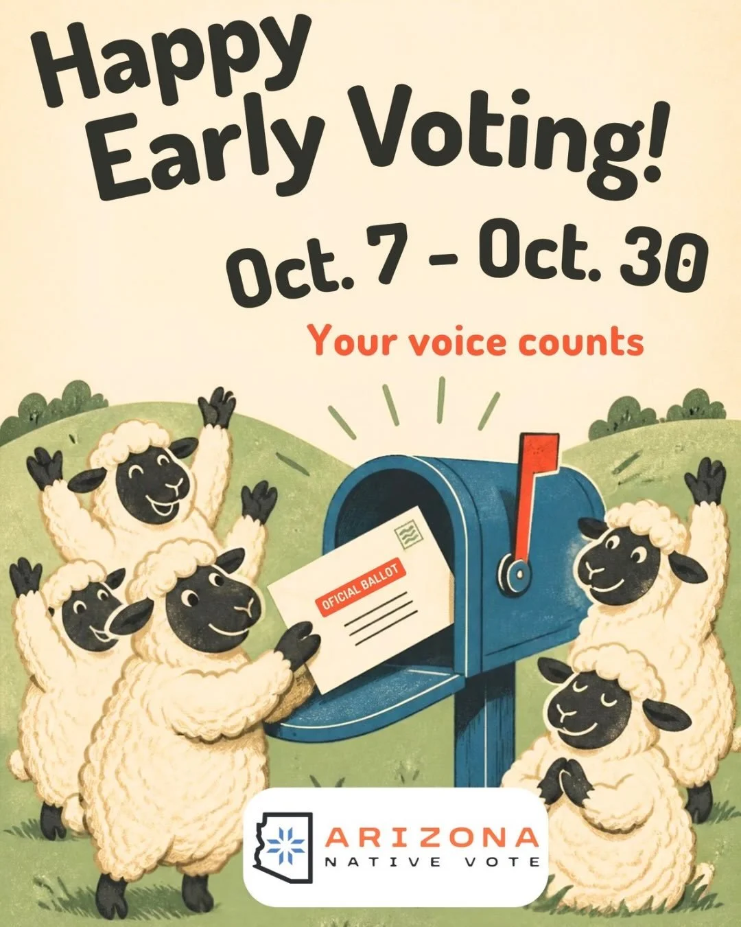 🪶Early in-person voting begins today 10/7/26 AND ballots are being mailed. 

💌Relatives who use a PO Box make sure to check your mail this week and VOTE EARLY. 

🗳️Best bet drop your ballot at a dropbox or vote center. 

📌Apache County Early Voti