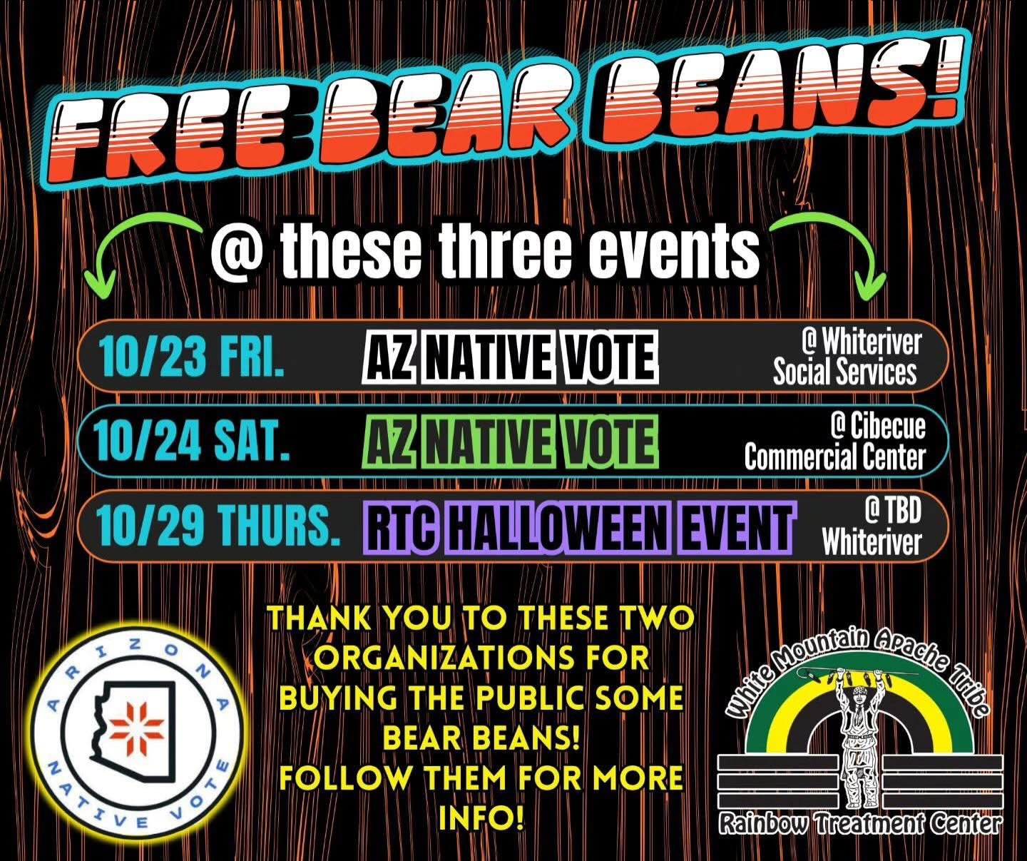 🐻☕️ We&rsquo;re powering up with Bear Beans Coffee in White Mountain Apache lands this October 23 &amp; 24! Join us in Whiteriver &amp; Cibecue as we vote early, sip on some coffee, &amp; spill the tea 🤭
🗳️Bring your ballots &amp; the family to th