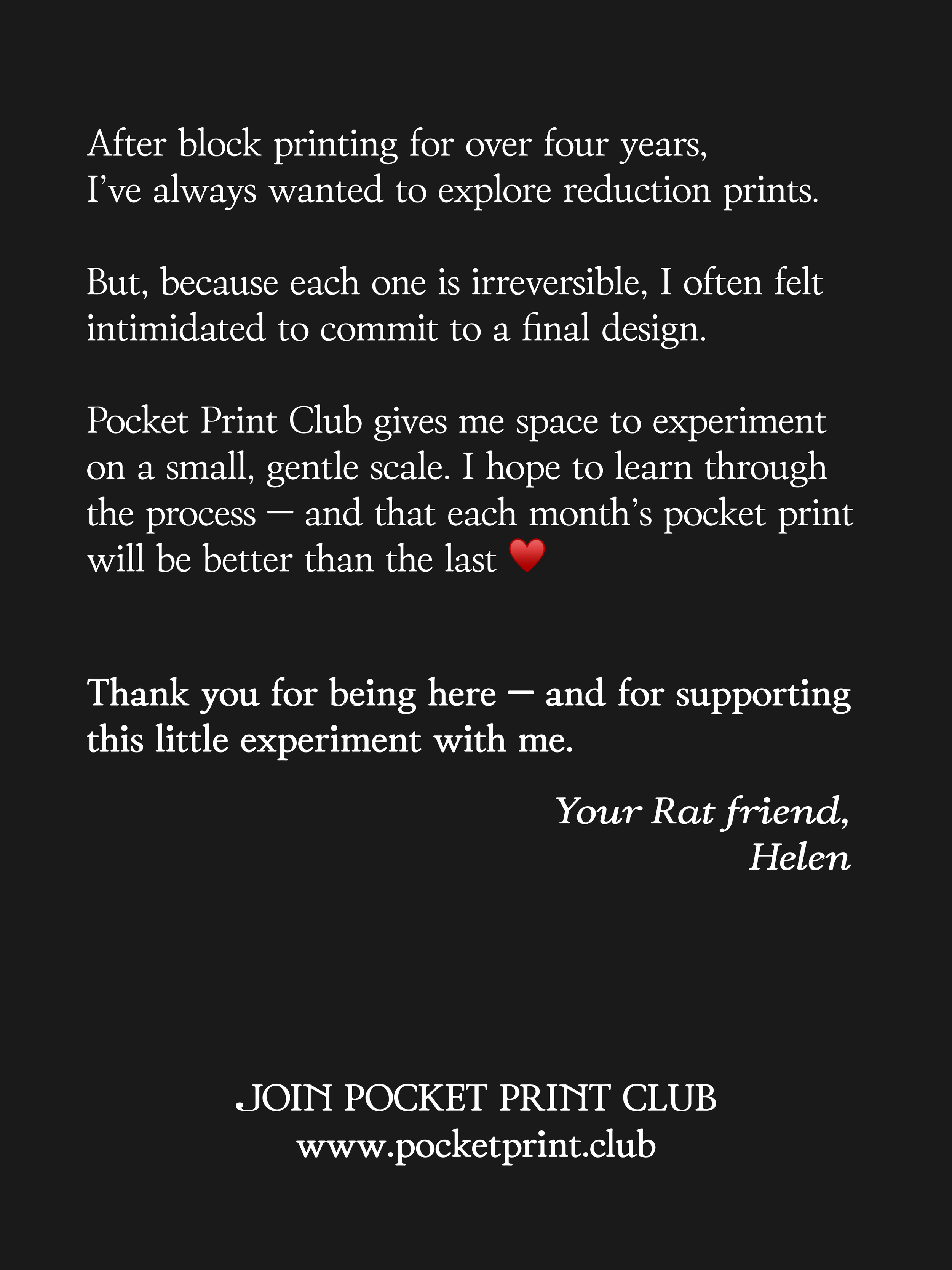 monthly art mail club, block printing, hand carved linocut print, pocket print club, original fine art subscription