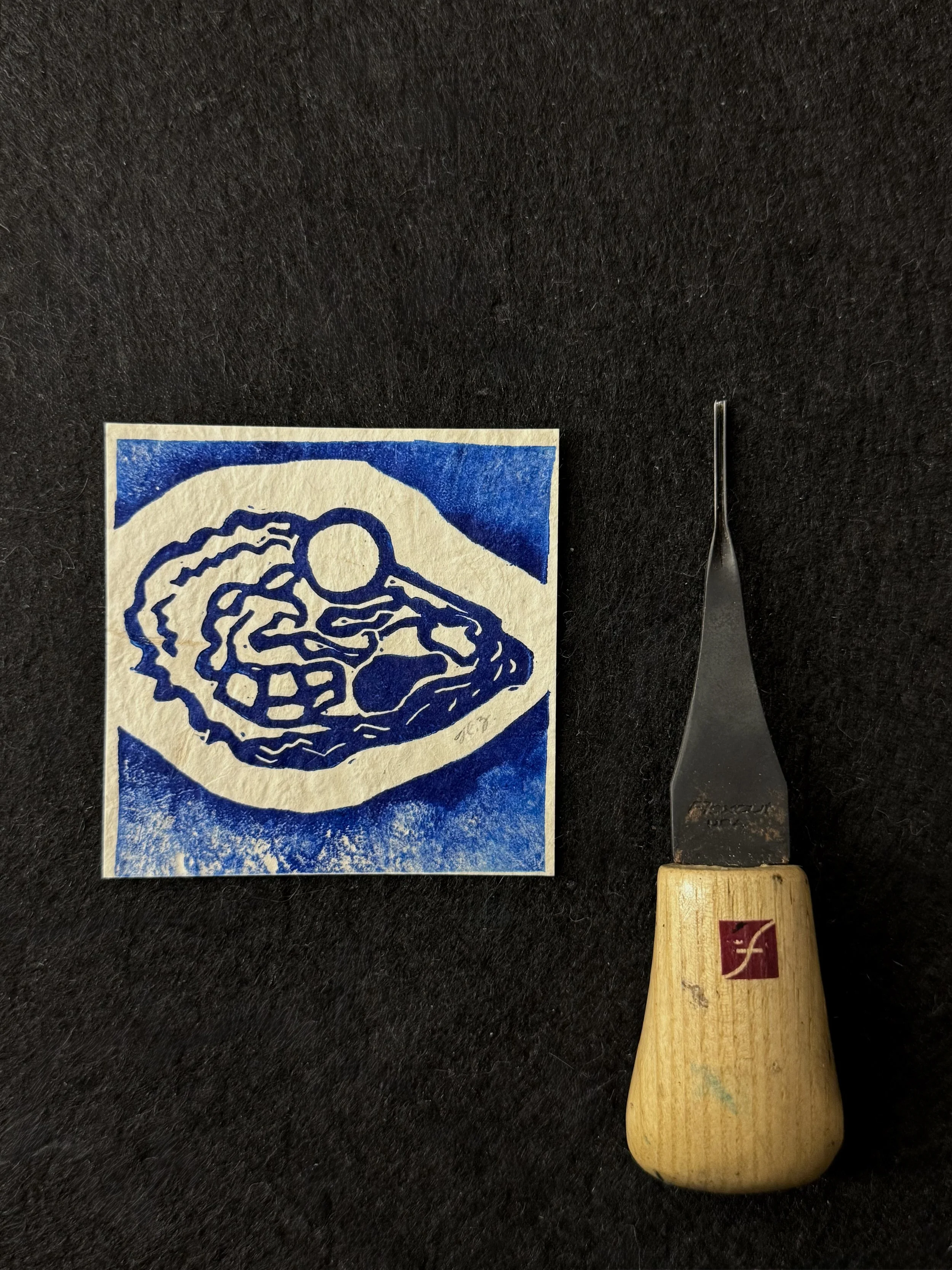 oyster block print, oyster linocut, oyster art, oyster line art