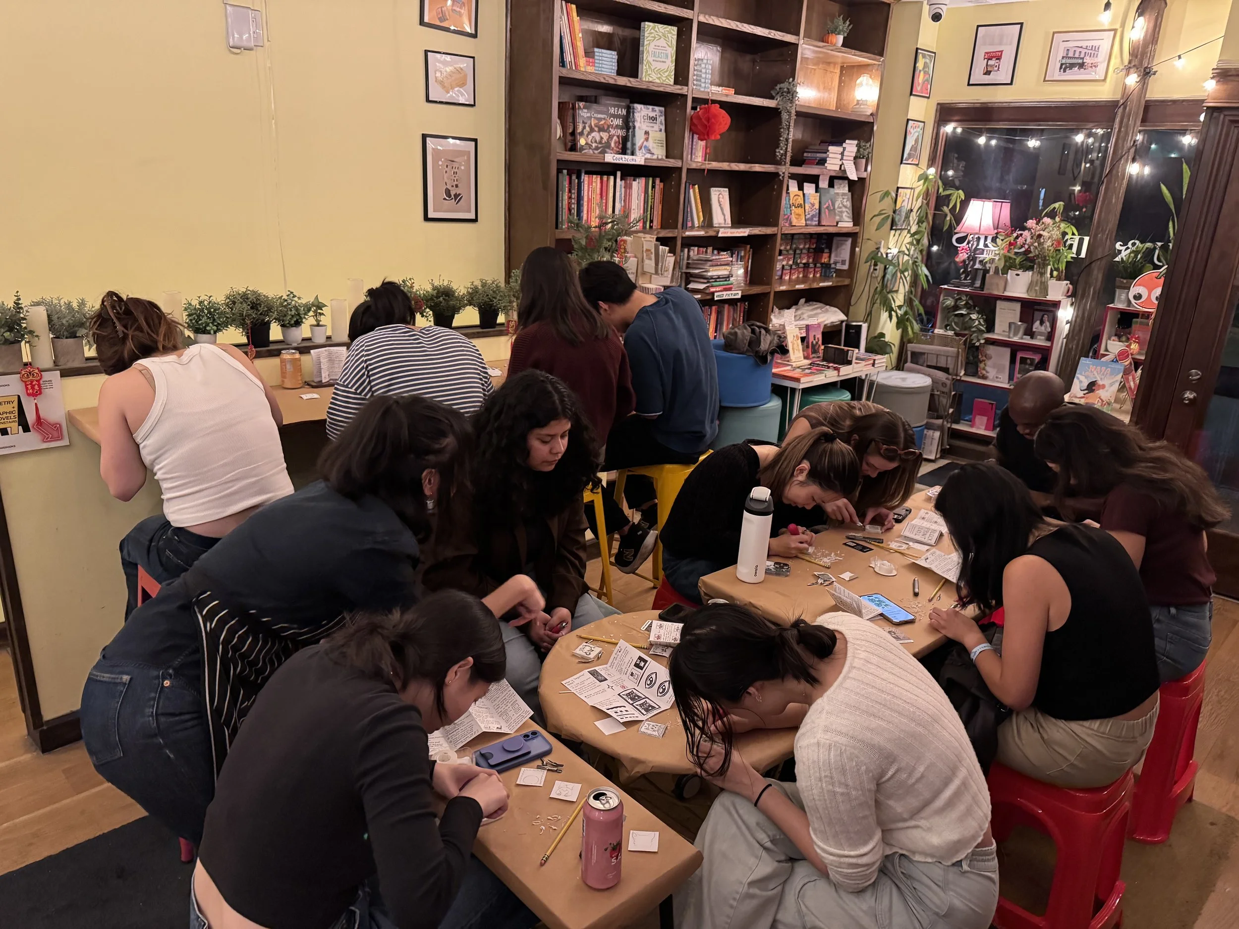 beginner block print workshop at Yu & Me Books (kintsugi print studio)