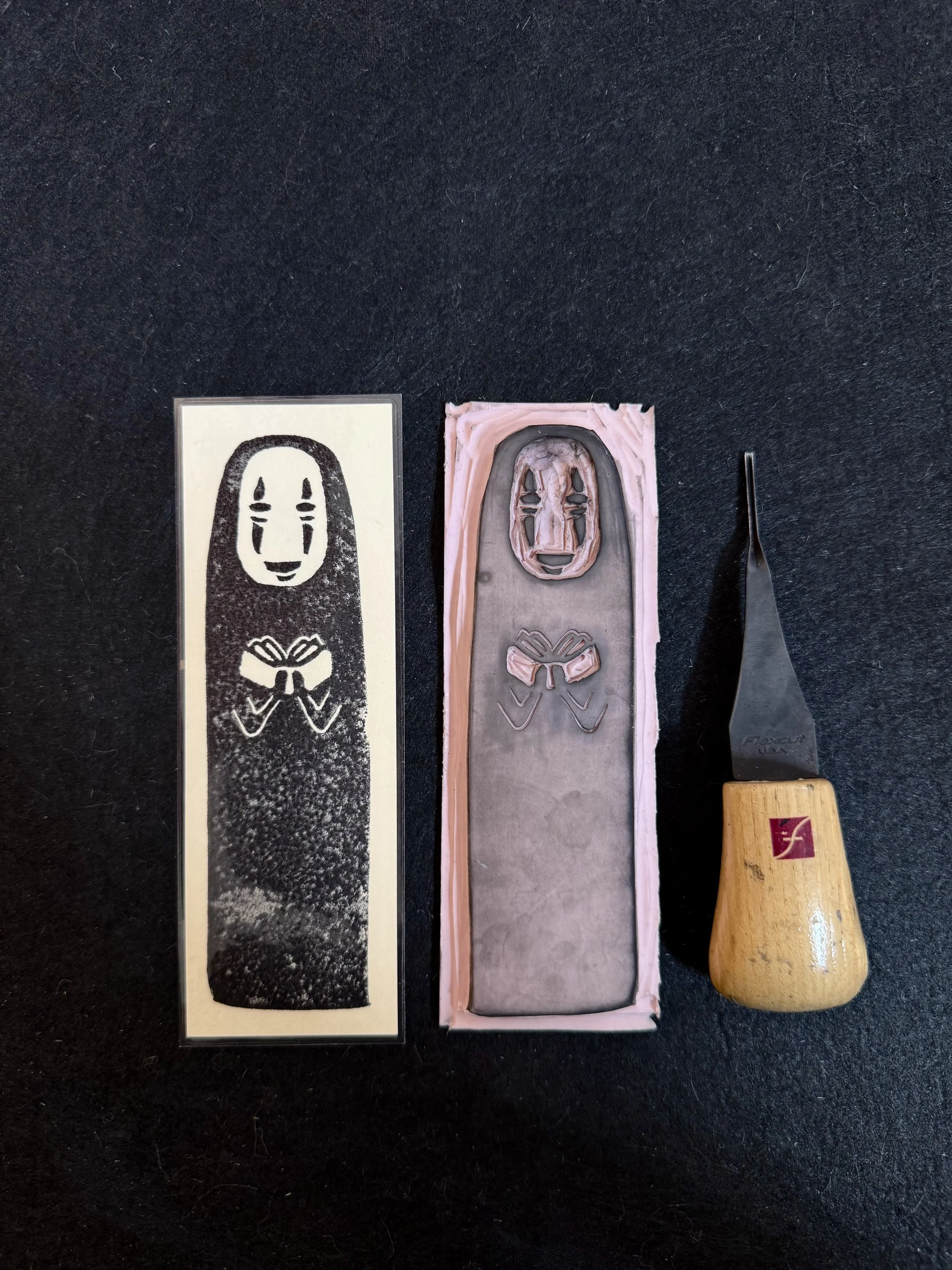 no face reading bookmark, spirited away bookmark, studio ghibli bookmark, spirited away block print