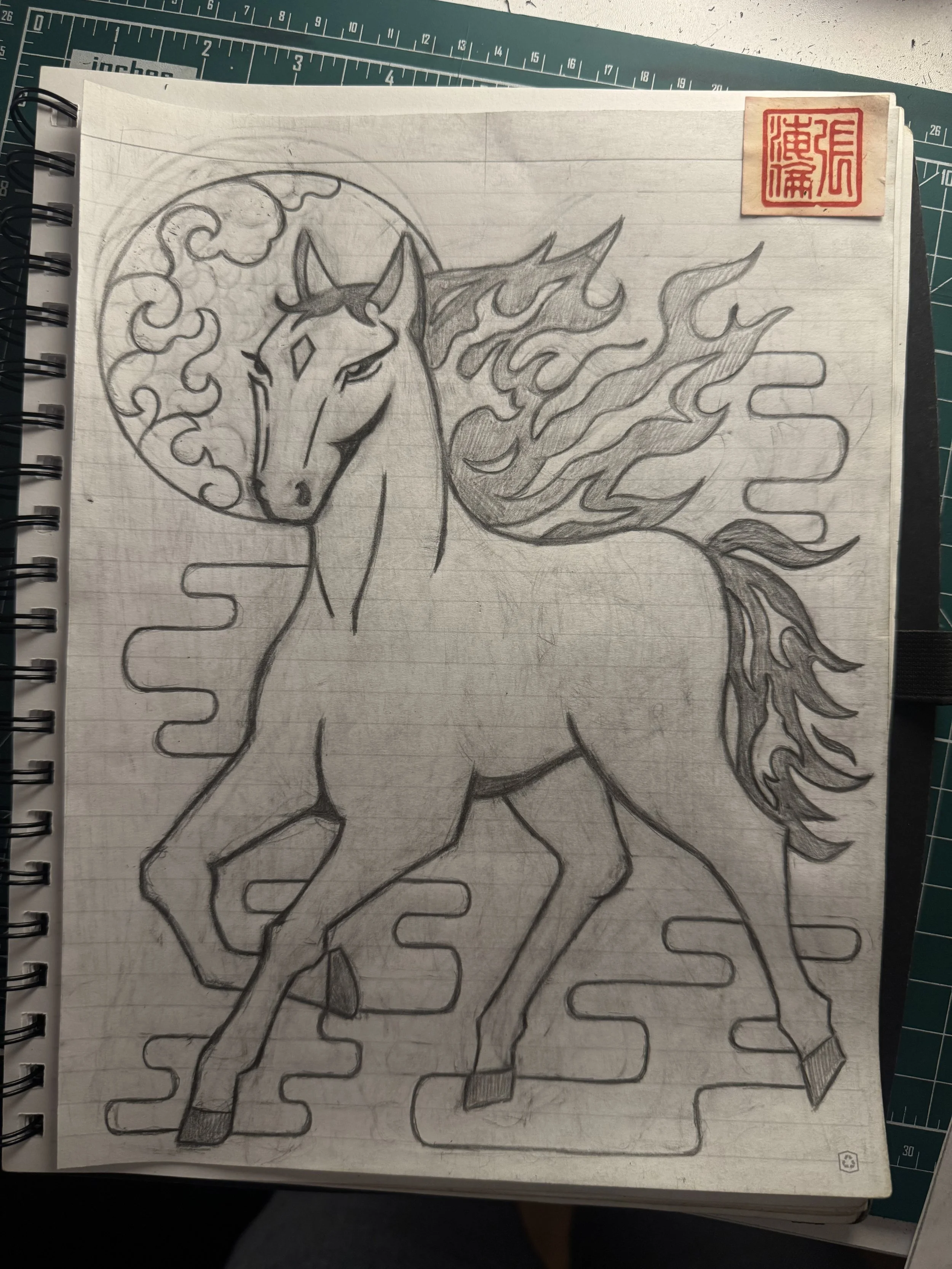 lunar new year horse art, year of the horse print, horse linocut print, handmade block print horse, asian zodiac horse art, horse wall art, horse print, traditional lunar new year art, drawing