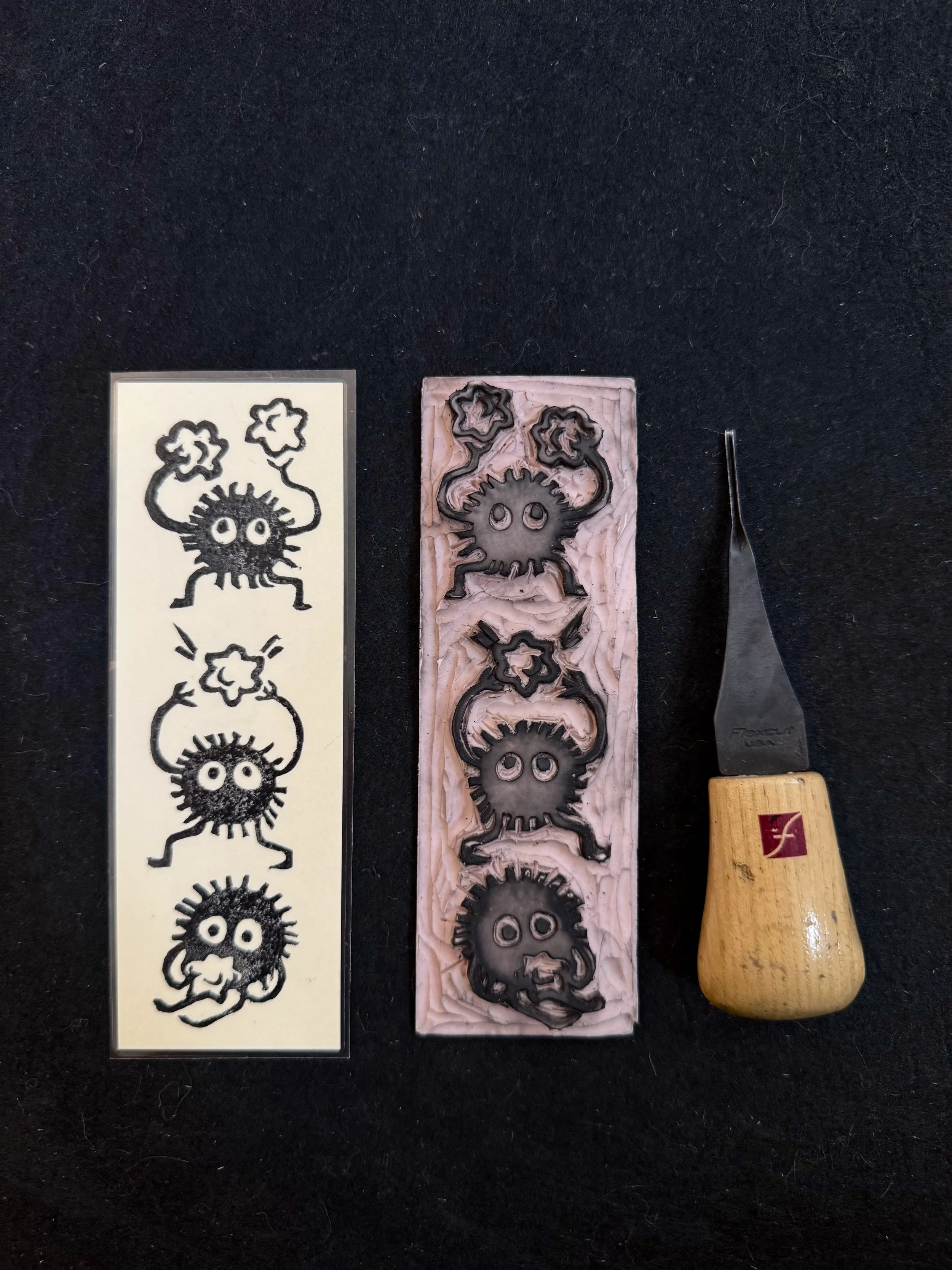 charcoal sprites bookmark, spirited away bookmark, spirited away block print, studio ghibli bookmark