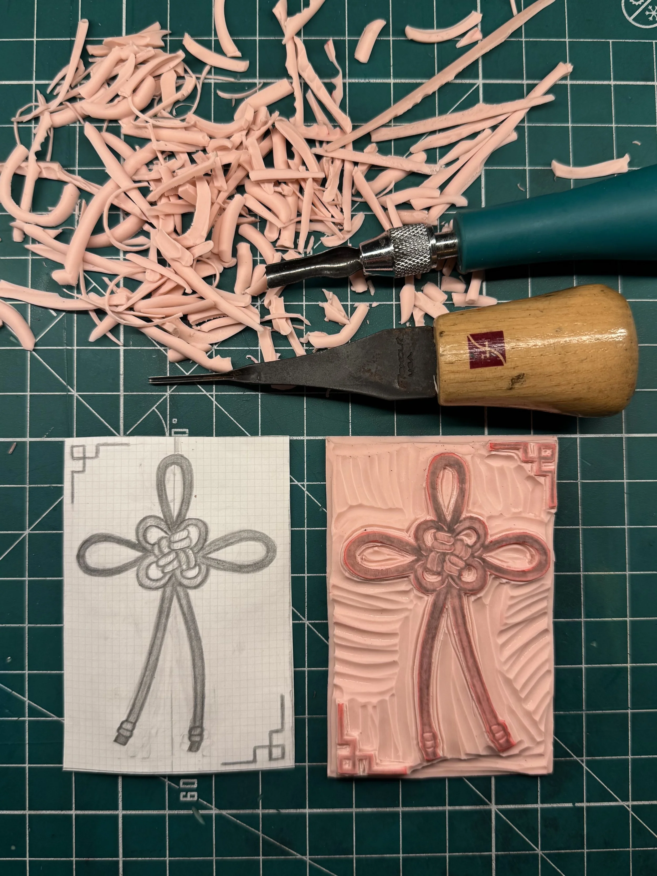 lucky-red-knot-block-print-carving.JPG