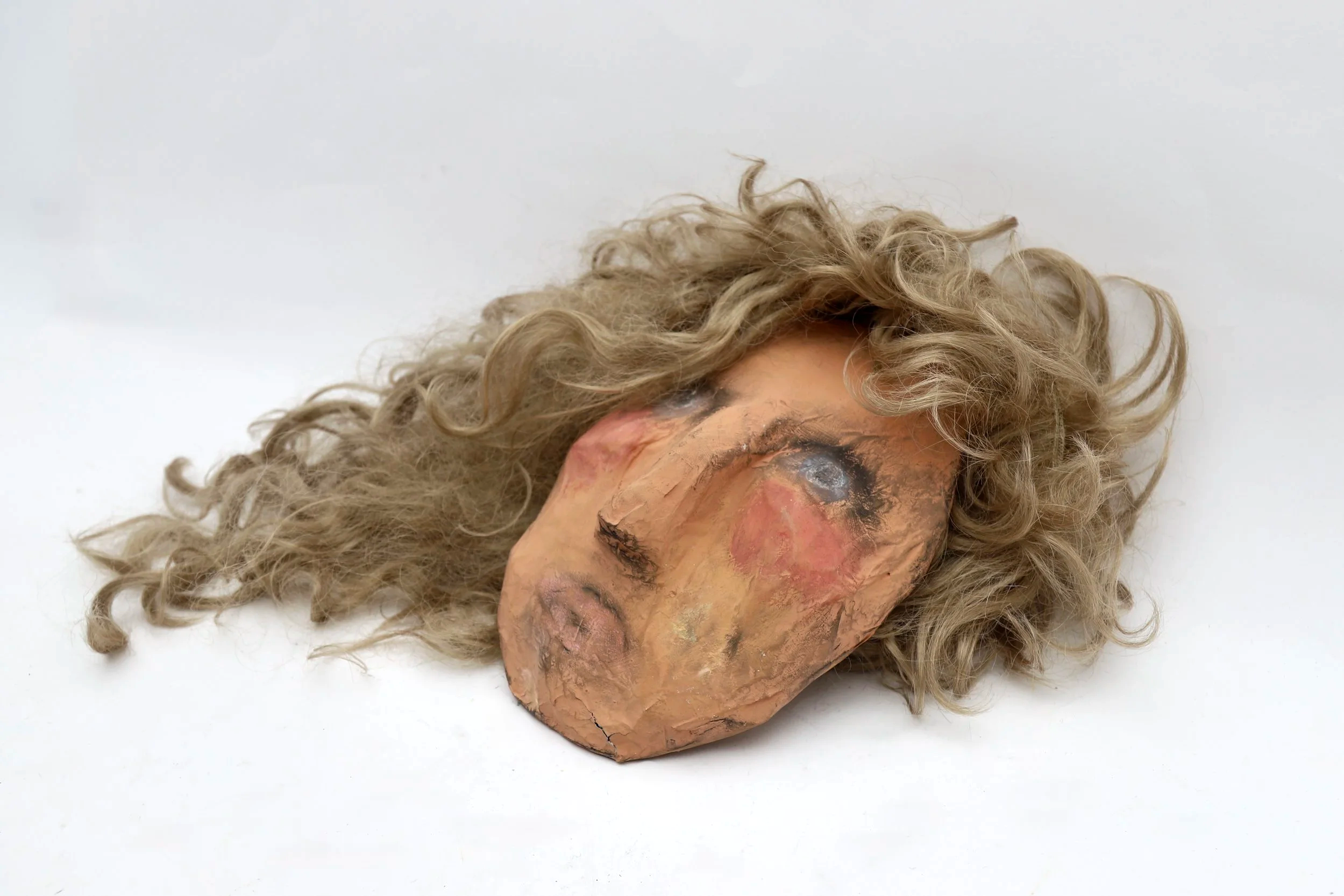 Sandra, 2025

- House paint, charcoal, hair, papier-mâché
- (tbc)