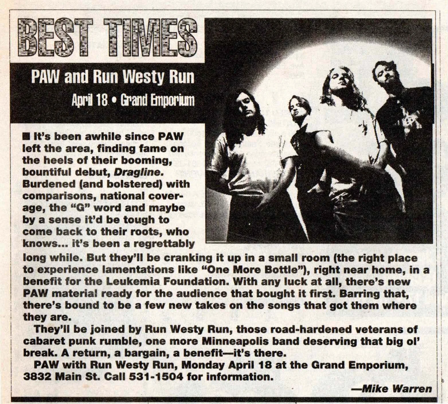 Paw Homecoming and Benefit Concert for Leukemia Foundation (1994)