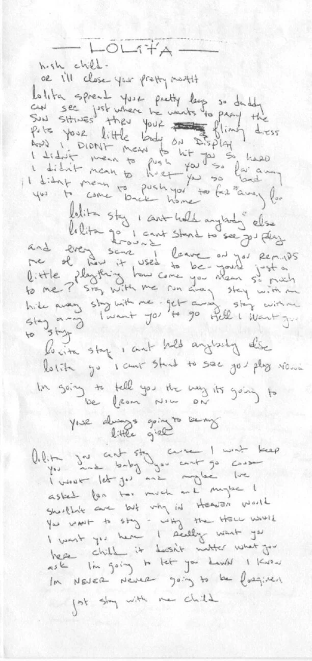 Handwritten Lyrics: Lolita