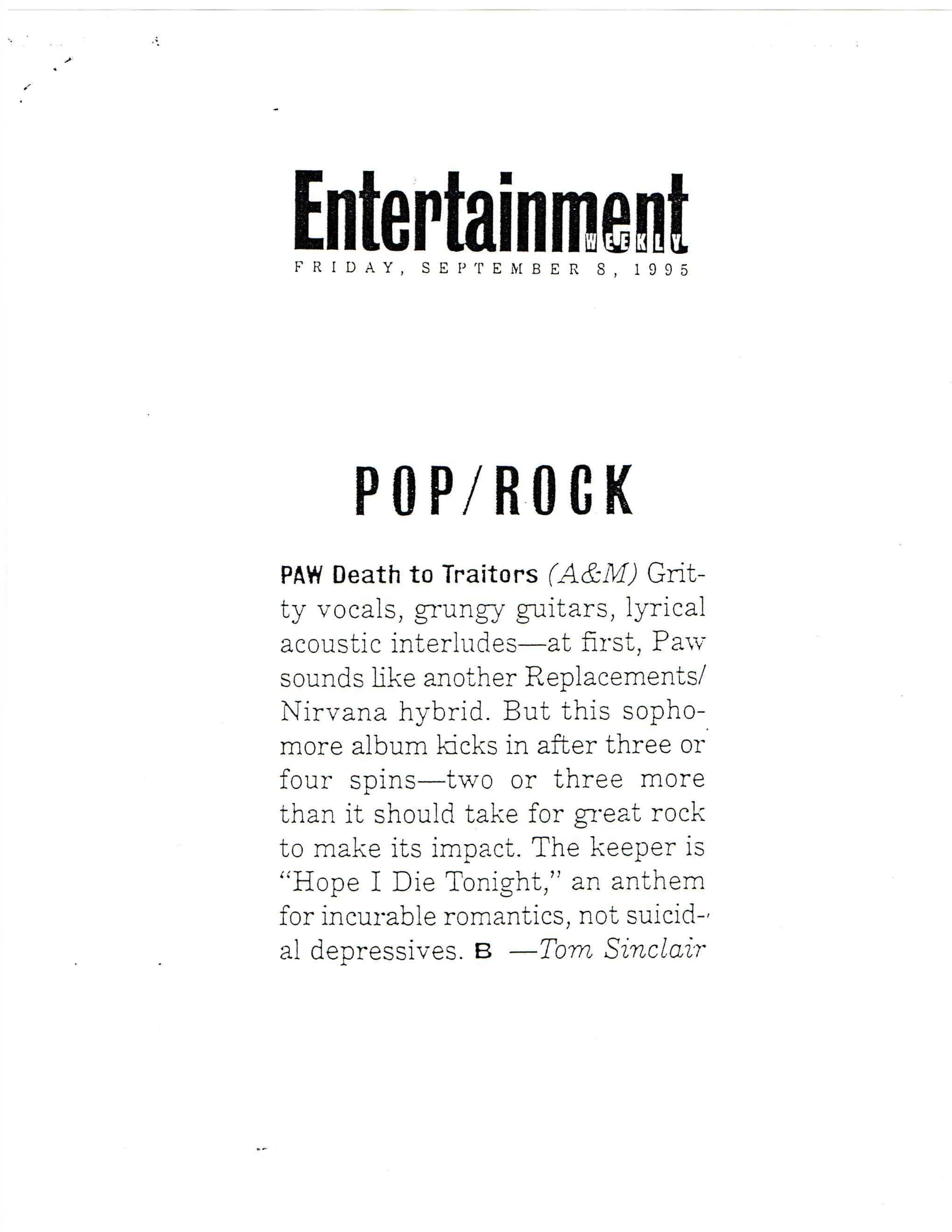 Death To Traitors Earns a 'B' From Entertainment Weekly
