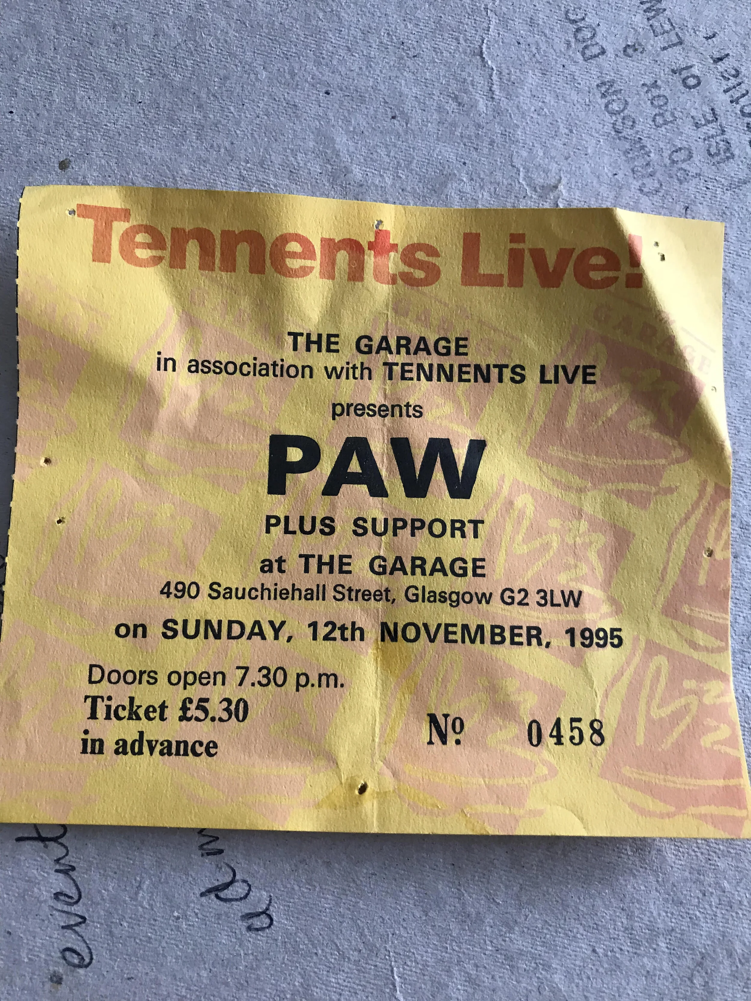Paw in Glasgow, Nov. 1995, at The Garage