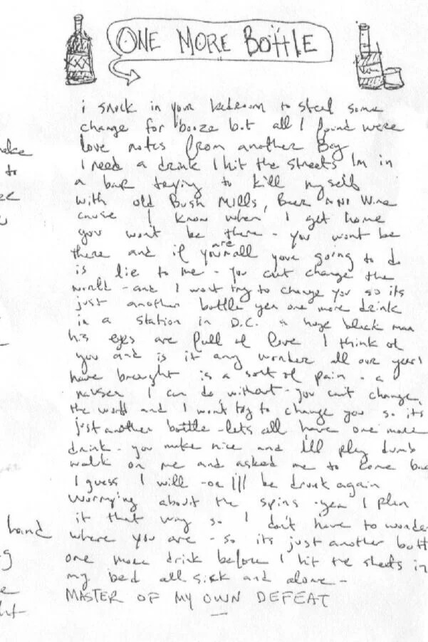 Handwritten Lyrics: One More Bottle