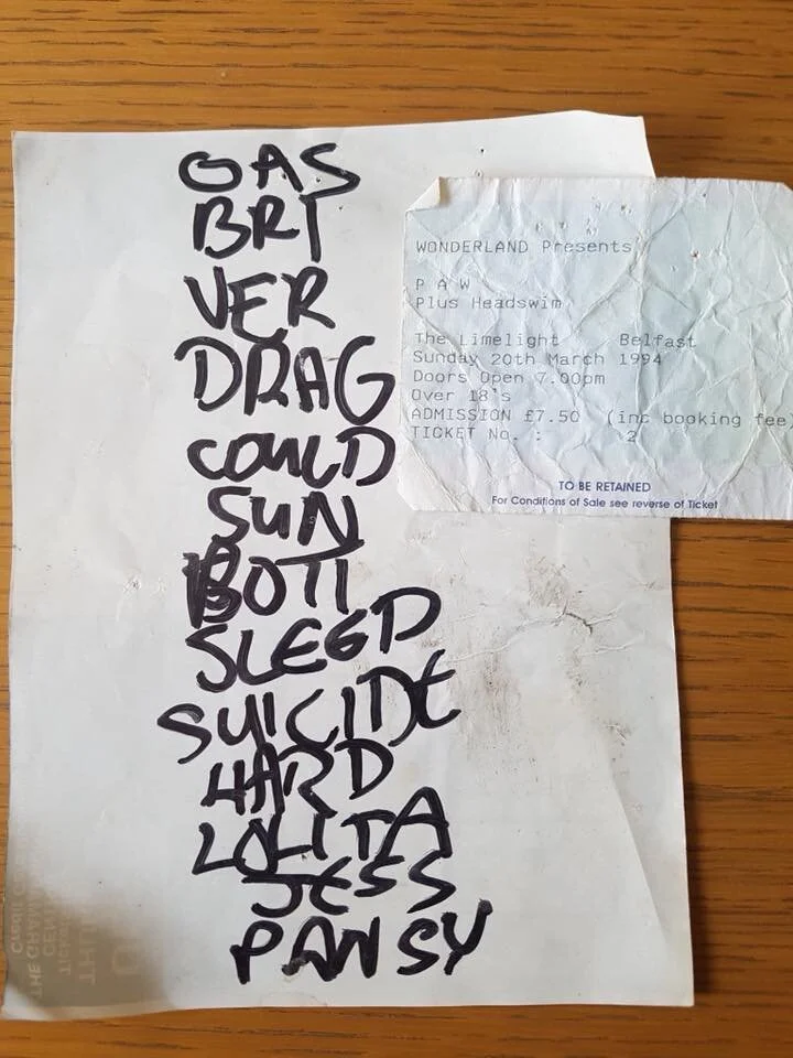 Setlist and Ticket Stub: Paw in Belfast –&nbsp;March 20, 1994