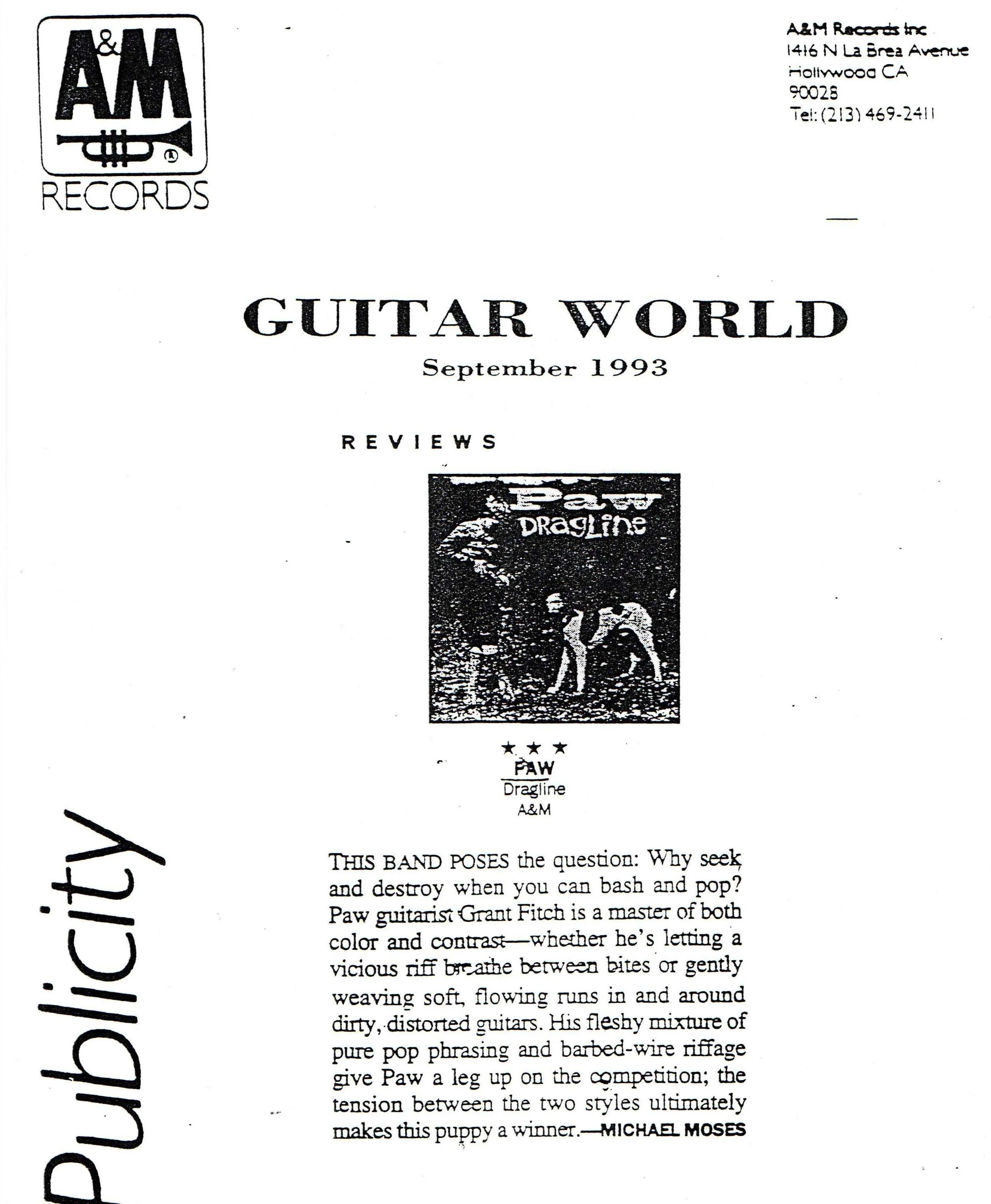 Dragline Review in Guitar World, Sept. 1993