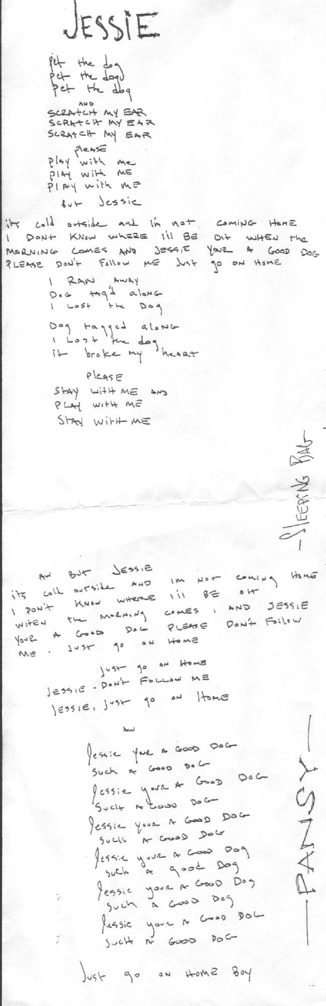 Handwritten Lyrics: Jessie