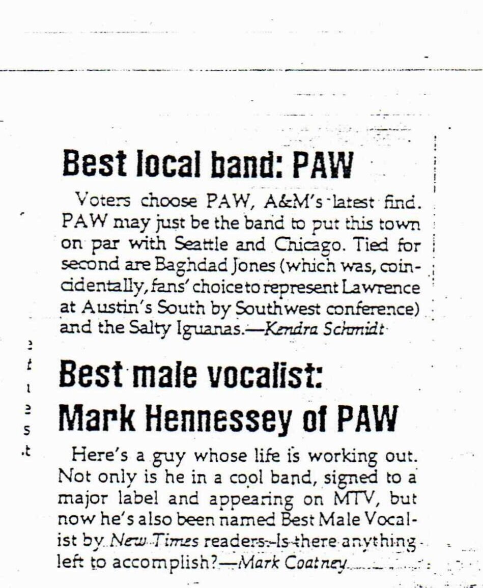 Awards for Paw From KC New Times Readers (1993)