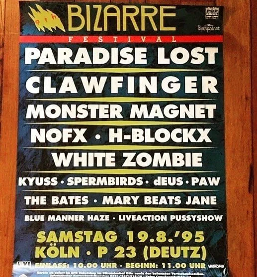 Poster: Paw at the 1995 Bizarre Festival