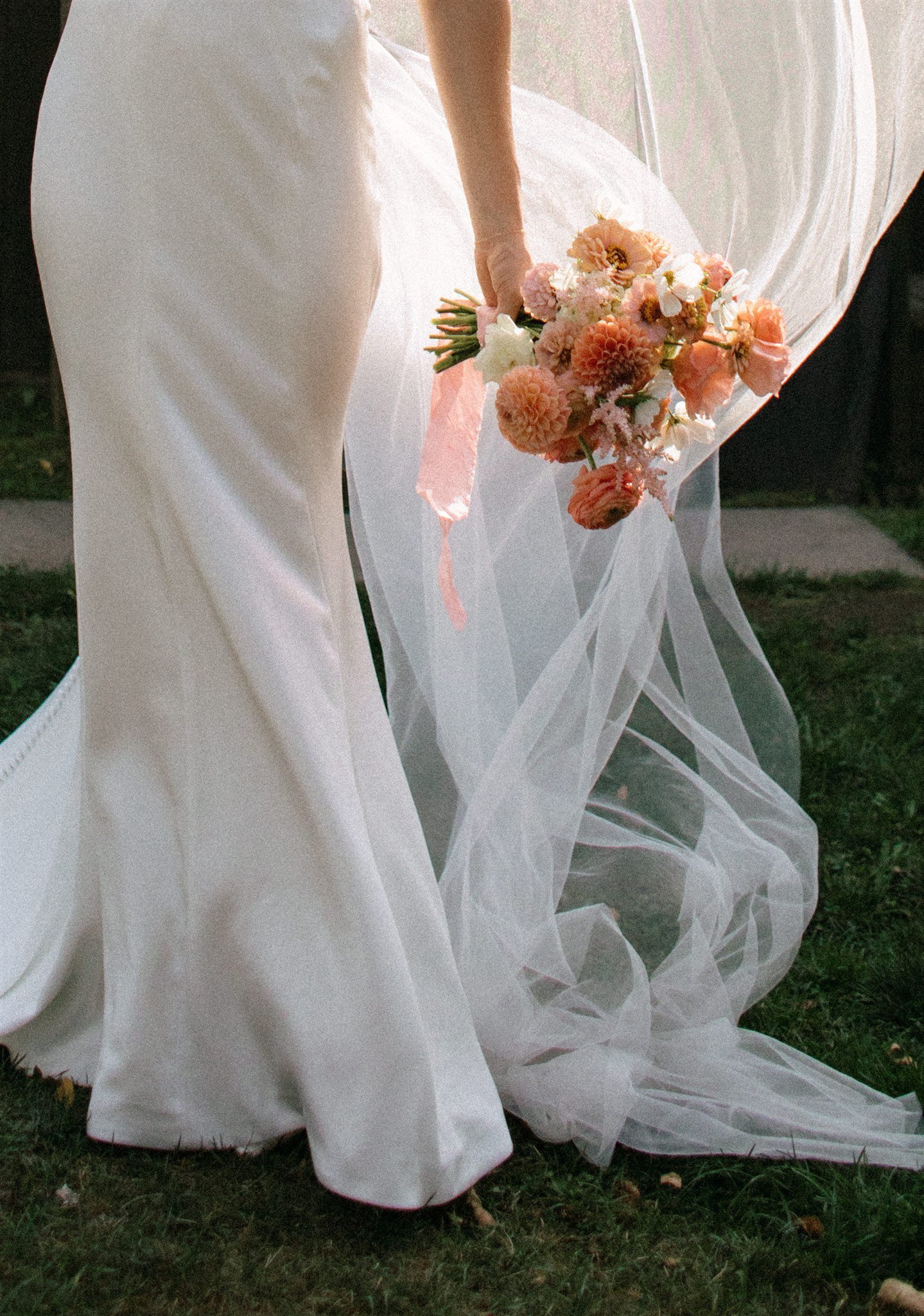 Detail of three bird flower farm bouquet at northidge inn wedding