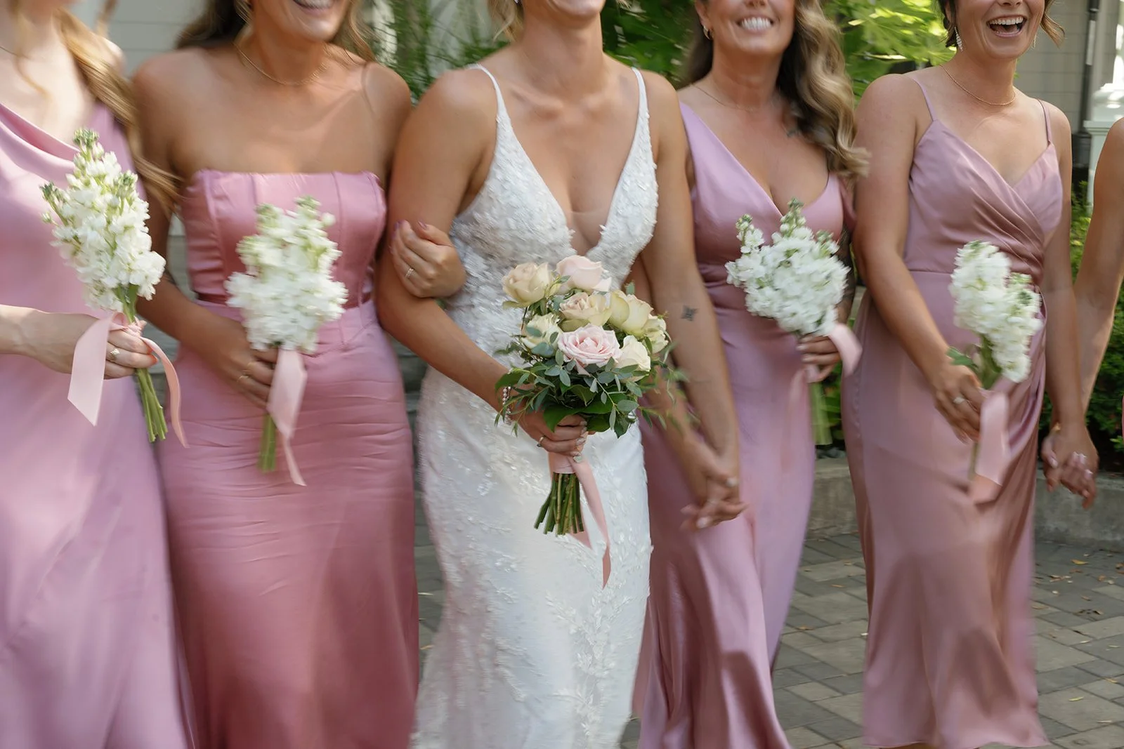 Victoria wedding bridal party florals with soft seasonal blooms