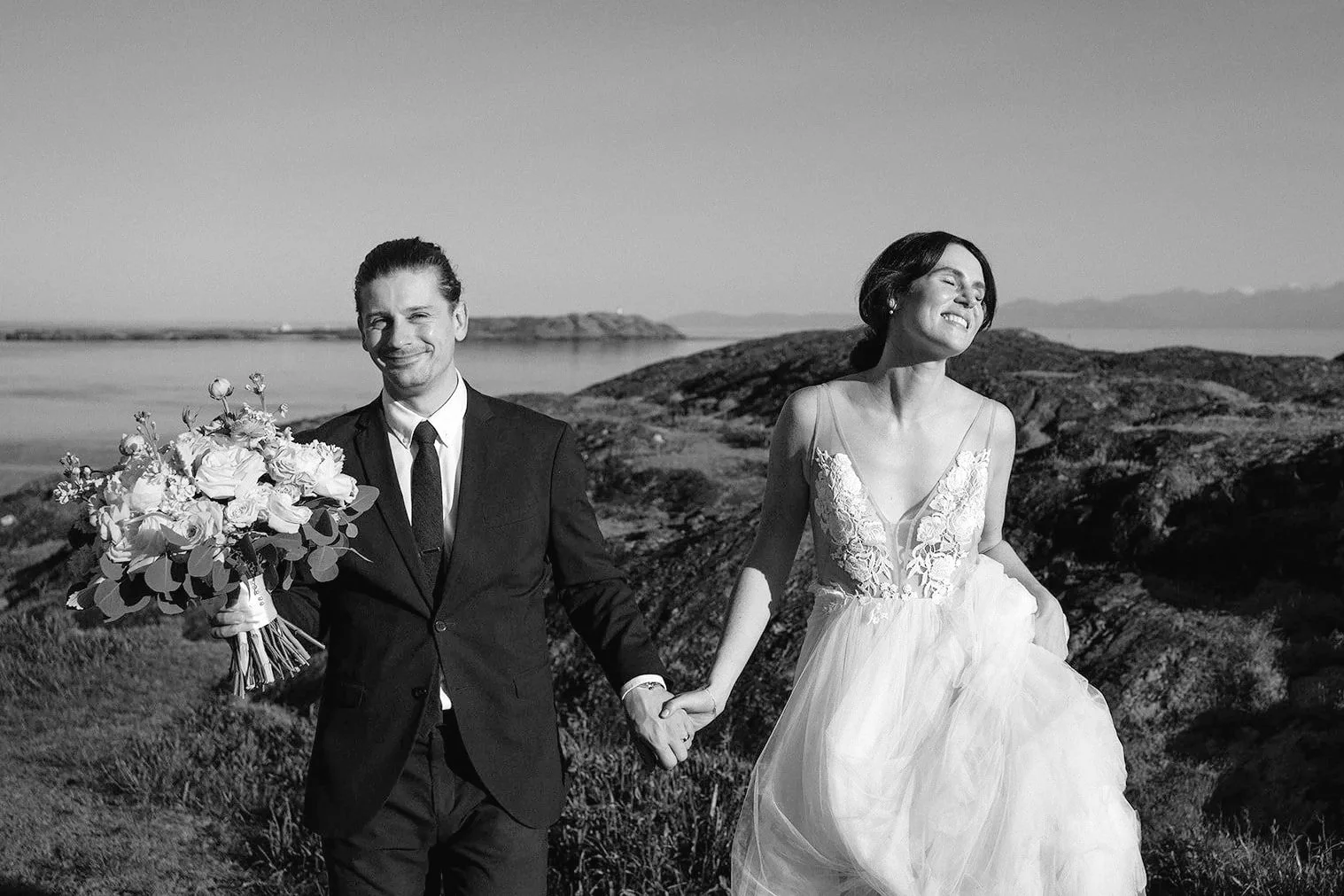 coastal inspired wedding bouquet photographed in Victoria BC