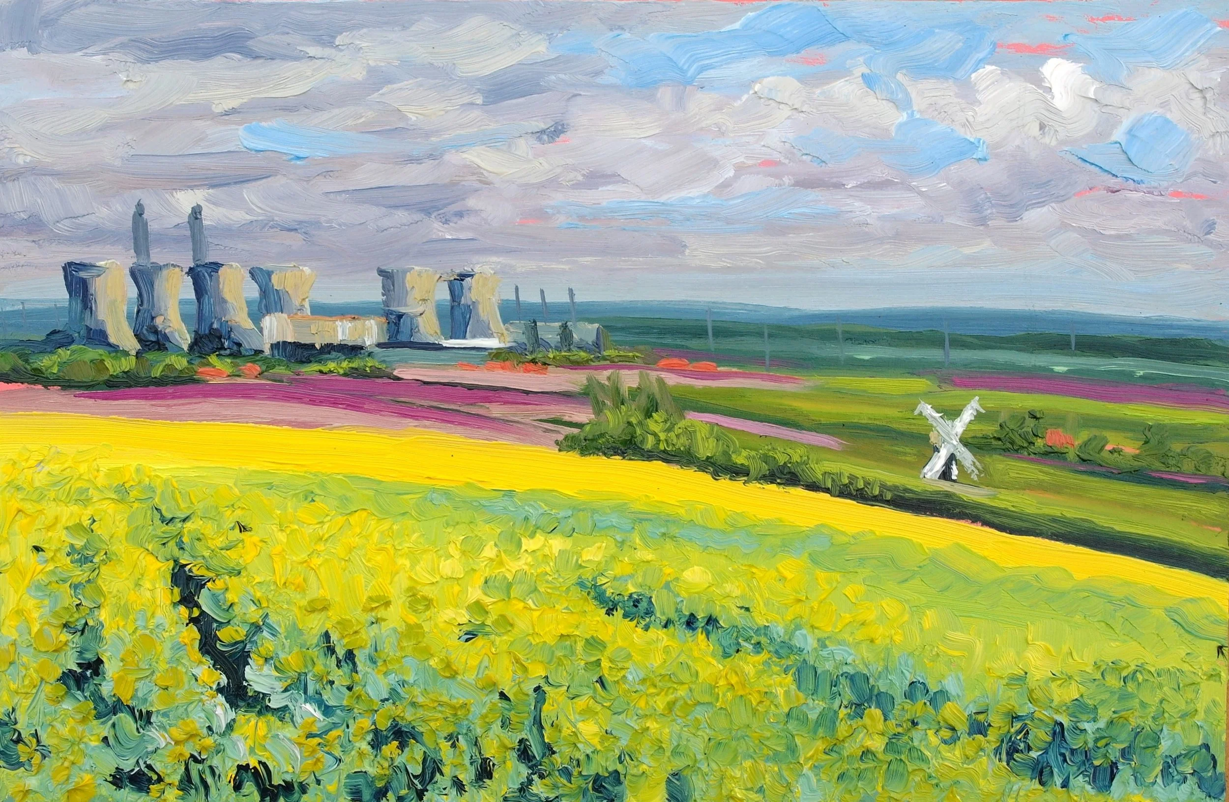 North Leverton Windmill Rapeseed.   Oil on Board.    30cm x 20cm   (May 2024)