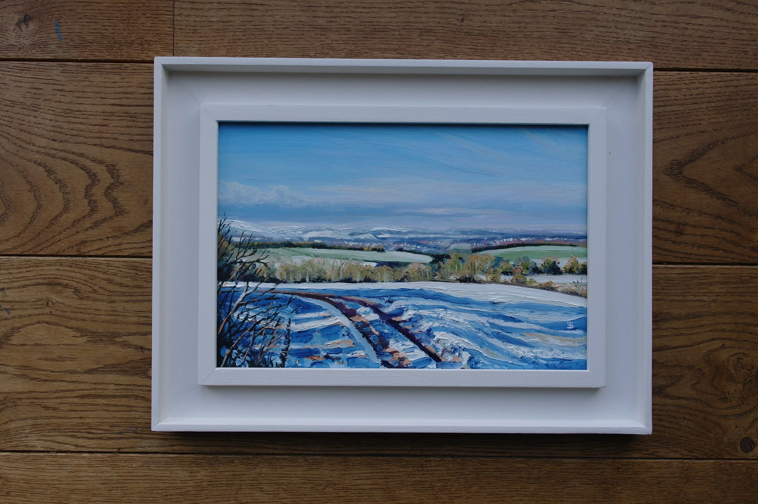 Snow on the Dark Peak.  Oil on Board.  30cm x 20cm