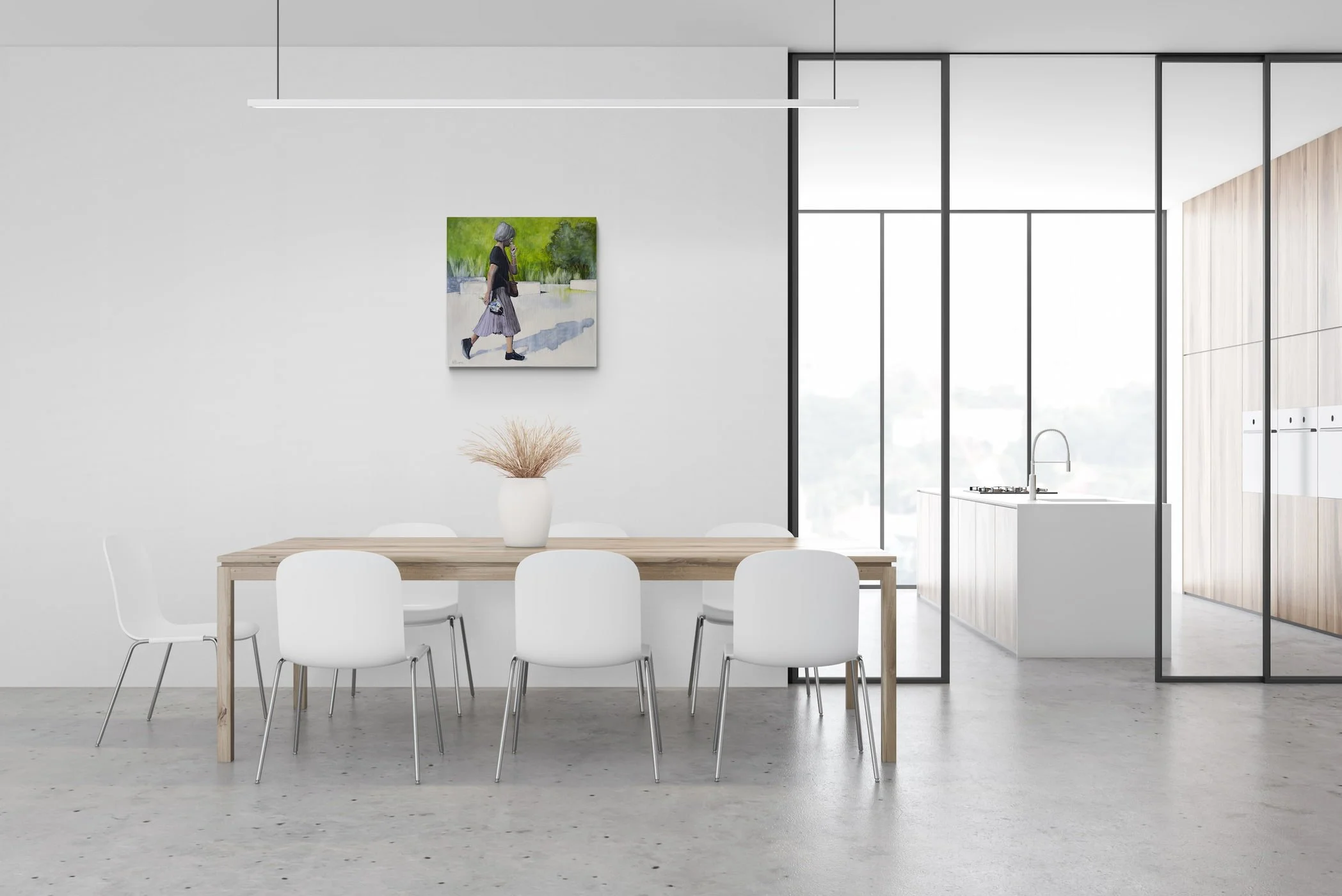 Une peinture figurative contemporaine "Souvenir d'enfance" dans un décor minimaliste et blanc | une oeuvre de l'artiste Alain Rouschmeyer