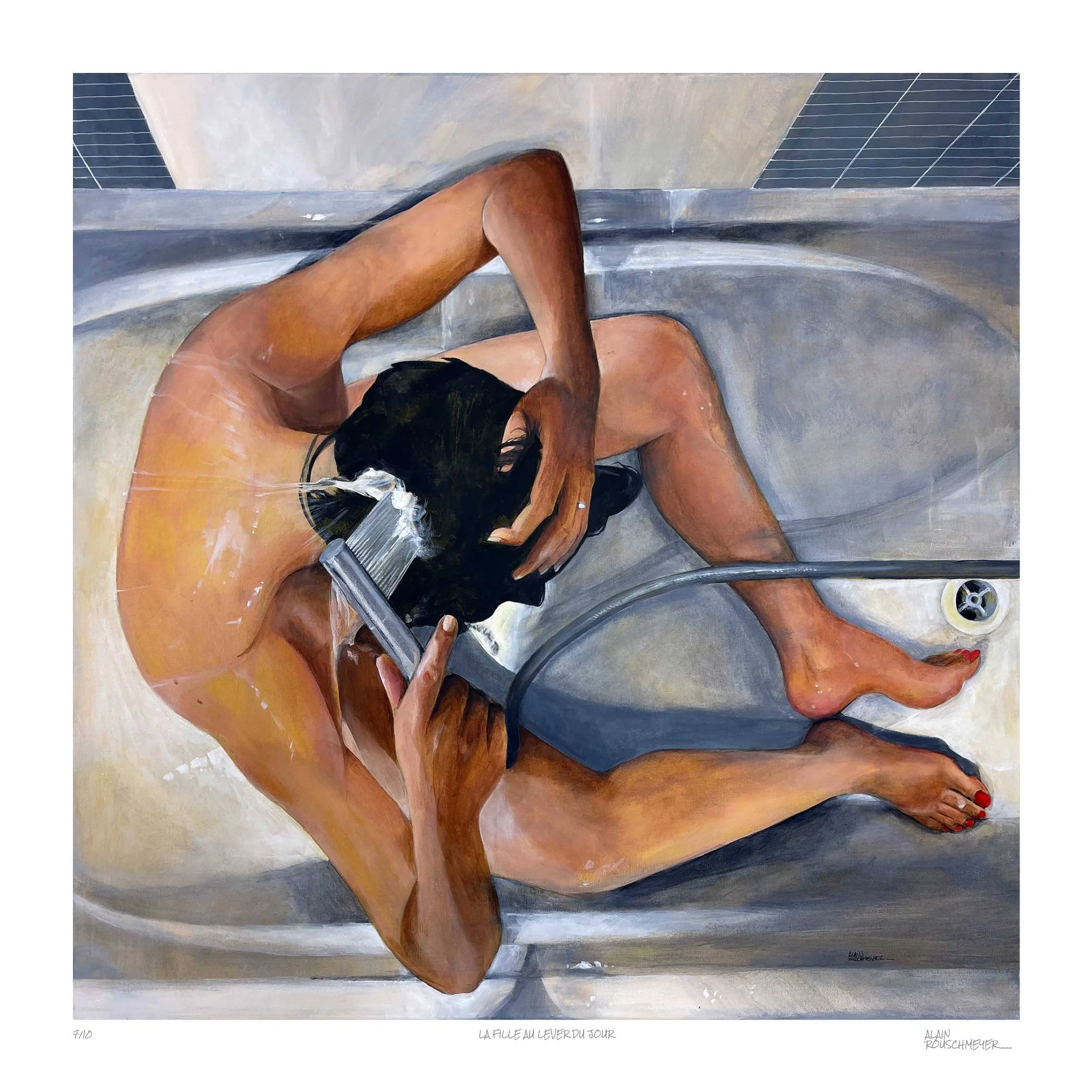 LA FILLE AU LEVER DU JOUR limited edition Fine Art Print with white border and pencil caption by Alain Rouschmeyer