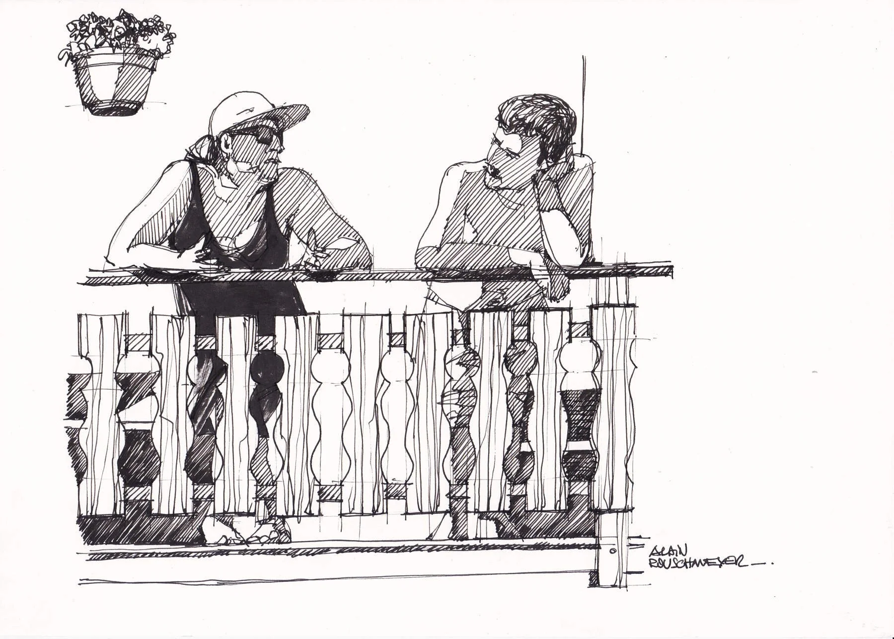 Conversation au balcon, le croquis