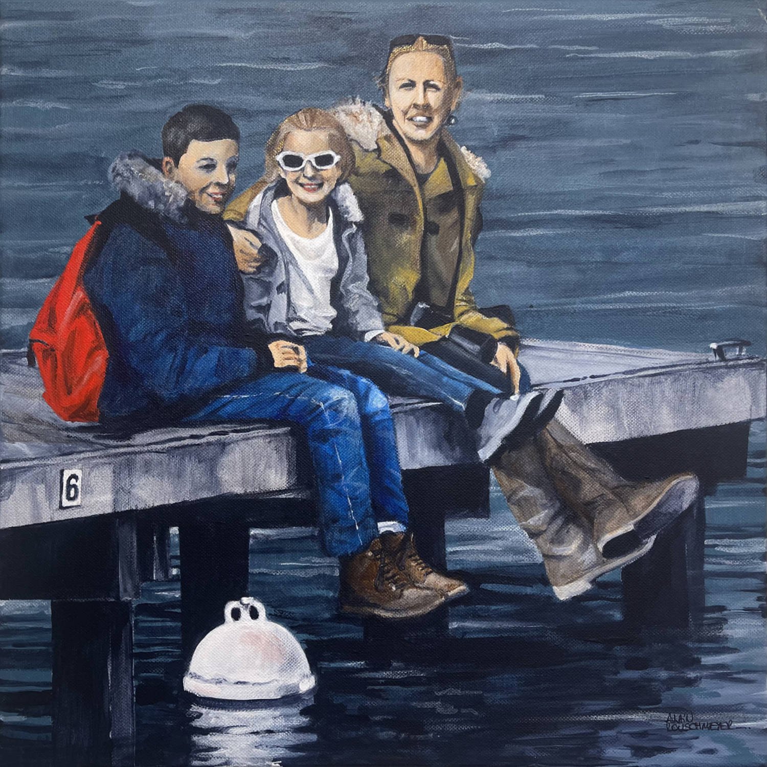Sur le ponton en hiver (On the pier in Winter) - 40 x 40 cm