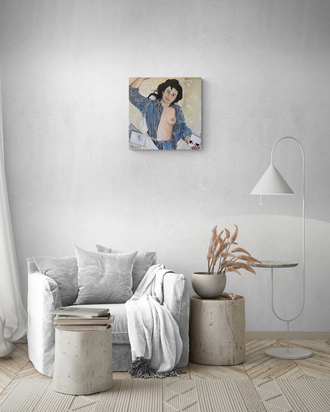 "Lecture interrompue" de Alain Rouschmeyer est une oeuvre acrylique de 50x50