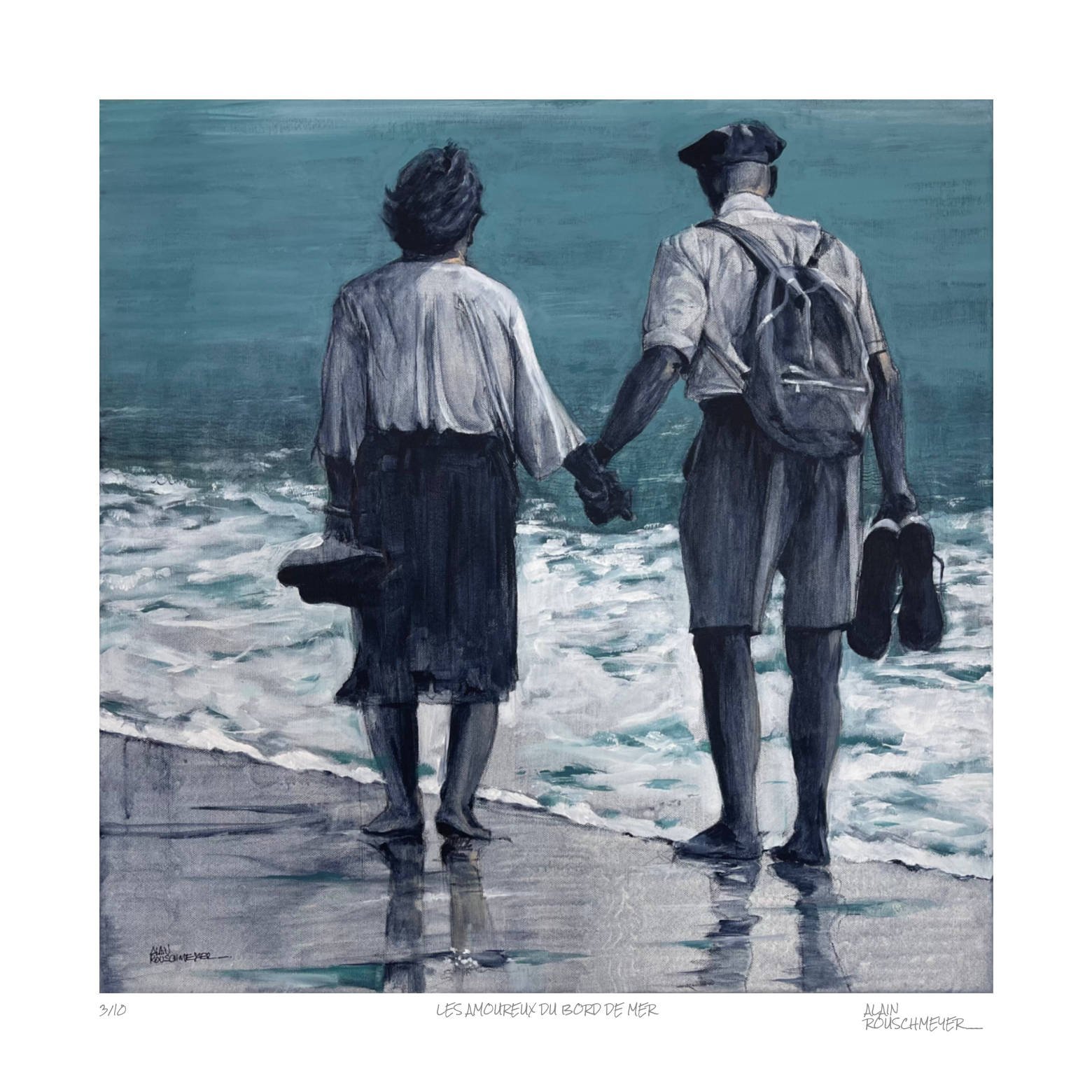 LES AMOUREUX DU BORD DE MER par l'artiste Alain Rouschmeyer - tirage d'art en série limitée, numérotée et signée