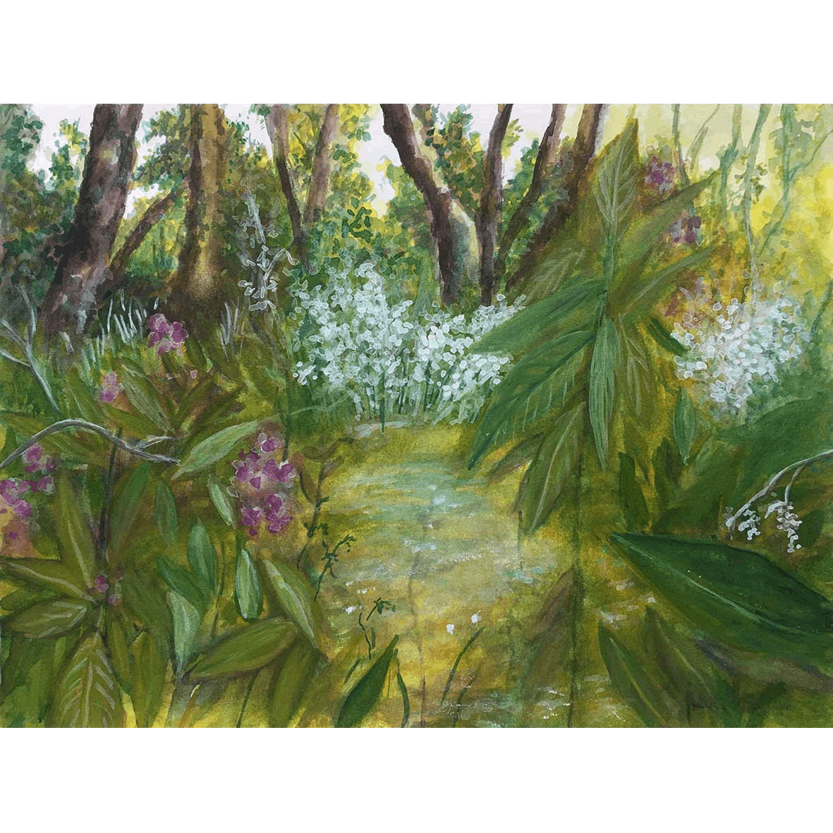 Aquarelle d’une balade estivale au Bout du Lac, réalisée par l’artiste impressionniste Camille Rouschmeyer