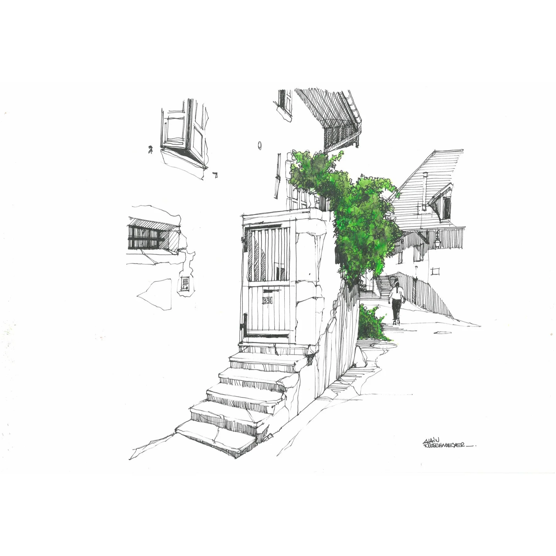 "Duingt at No. 330" highlights a characteristic piece of Duingt's architectural heritage in Haute-Savoie. An artwork by Alain Rouschmeyer.