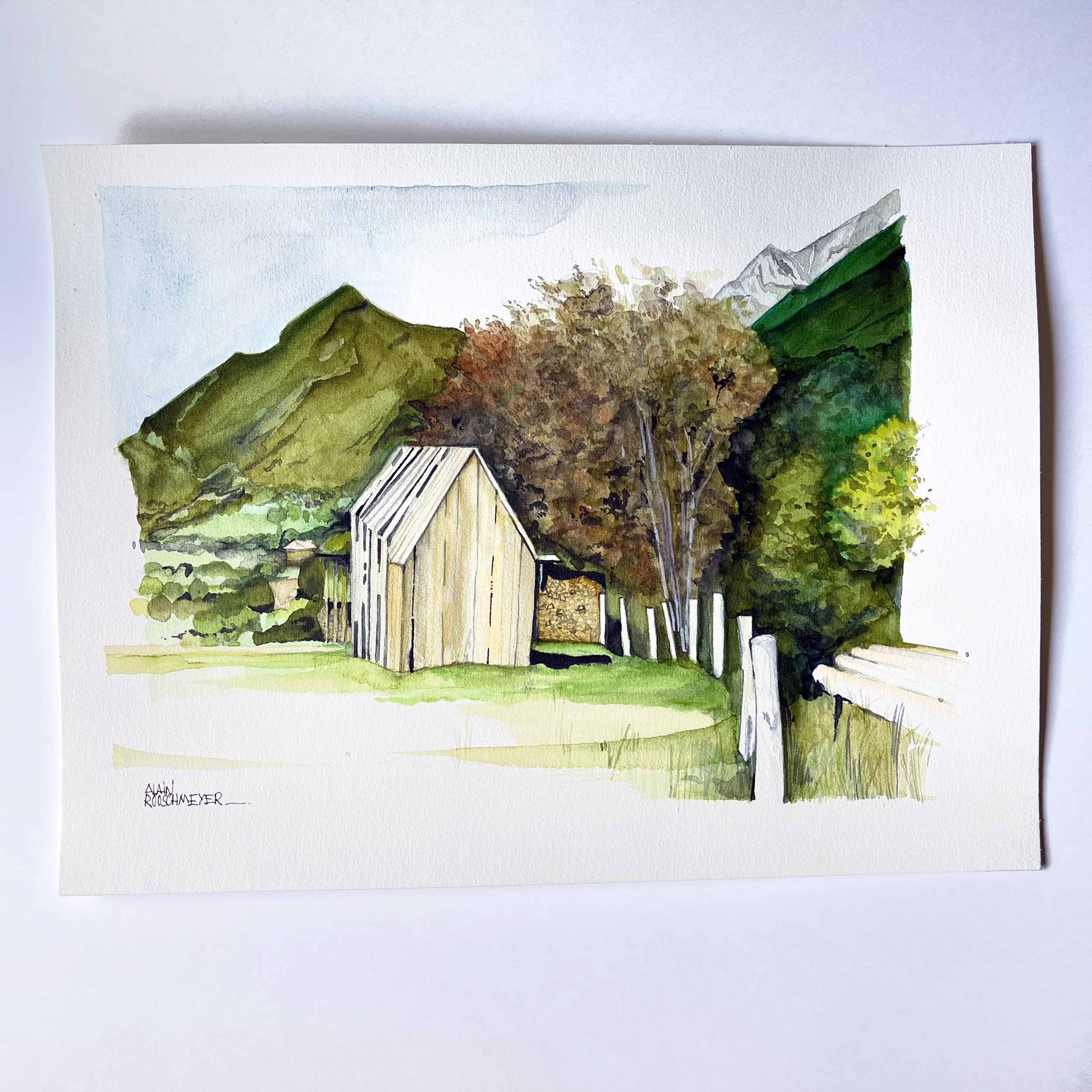 La cabane près des bois-aquarelle- Alain Rouschmeyer
