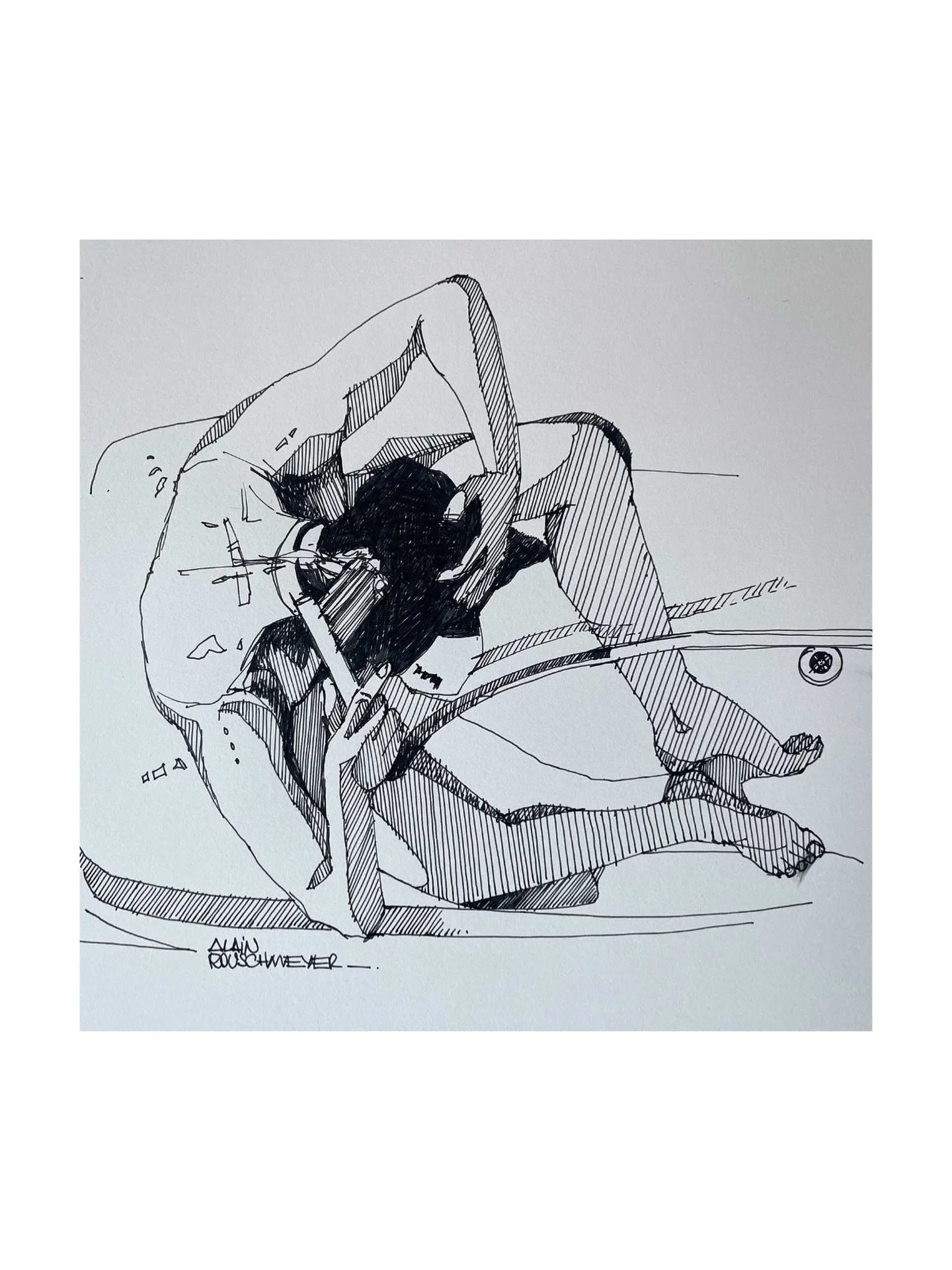 Le croquis LA FILLE AU LEVER DU JOUR - dessin &agrave; la plume #artsworks_artist #artfiguratifcontemporain #sketch #alainrouschmeyer #posturehumaine
