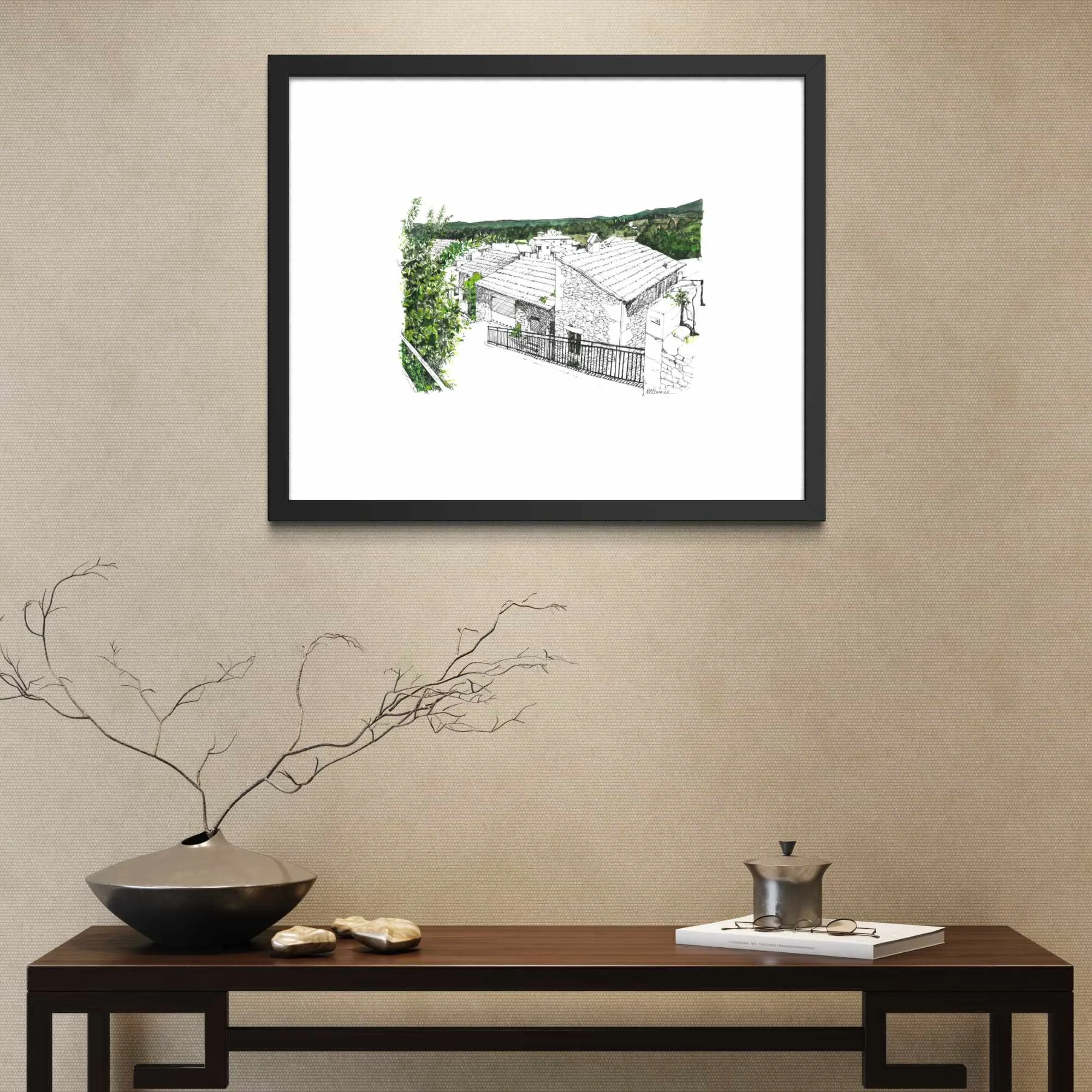 VAISON LA ROMAINE 2 desin original encre et aquarelle par Alain Rouschmeyer