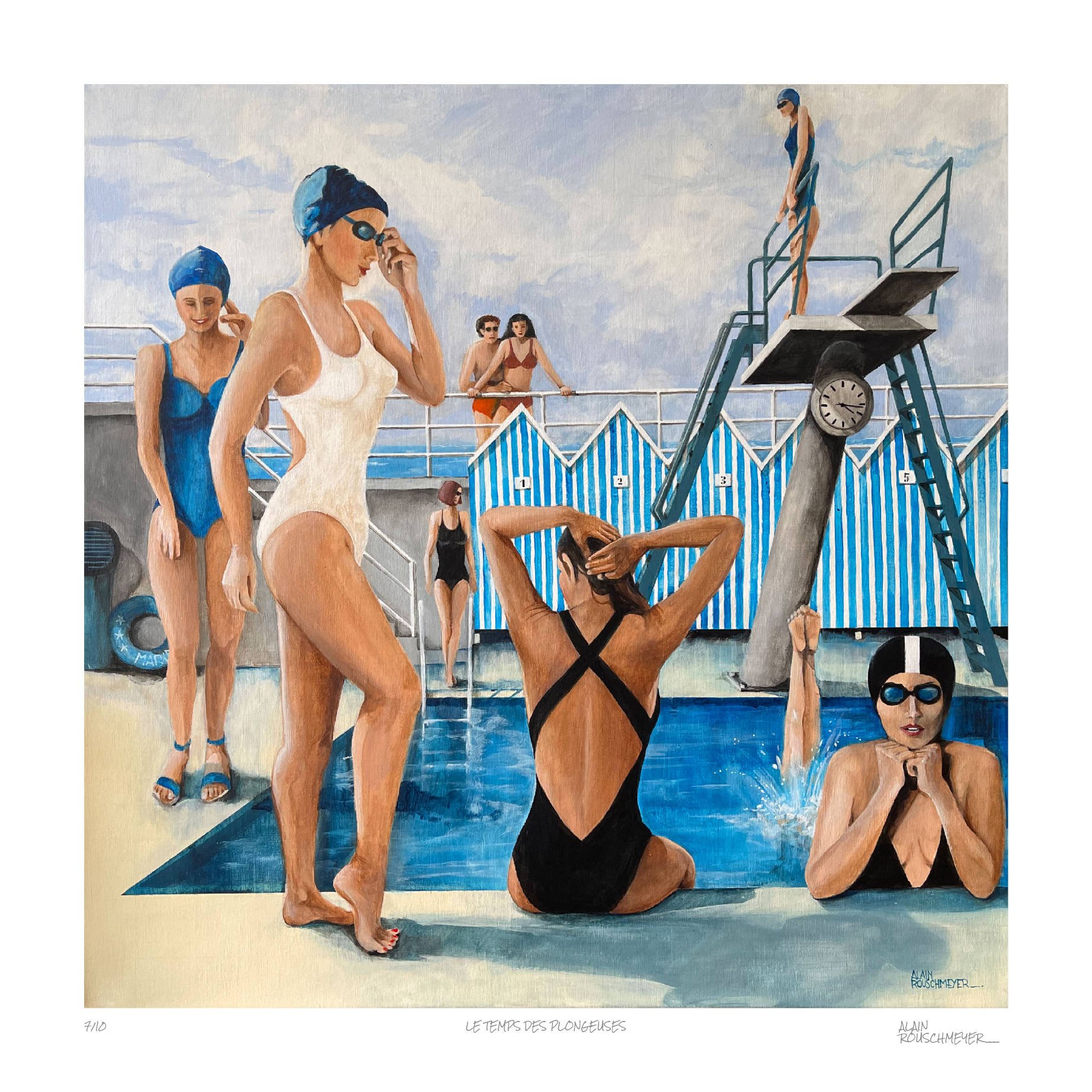 LE TEMPS DES PLONGEUSES de l'artiste Alain Rouschmeyer : tirage d'art en série limitée de 10 exemplaires sur papier qualité musée