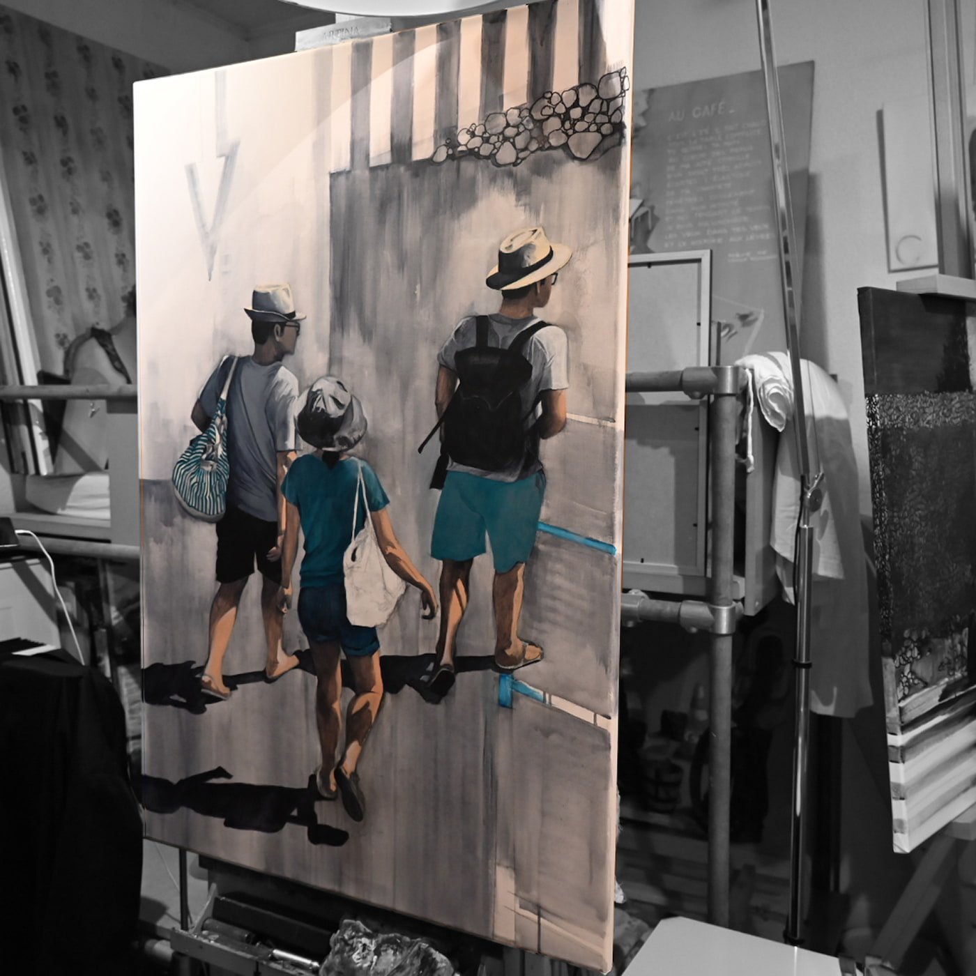 Atelier de l'artiste avec "Zone bleue" sur le chevalet - Alain Rouschmeyer (copie)