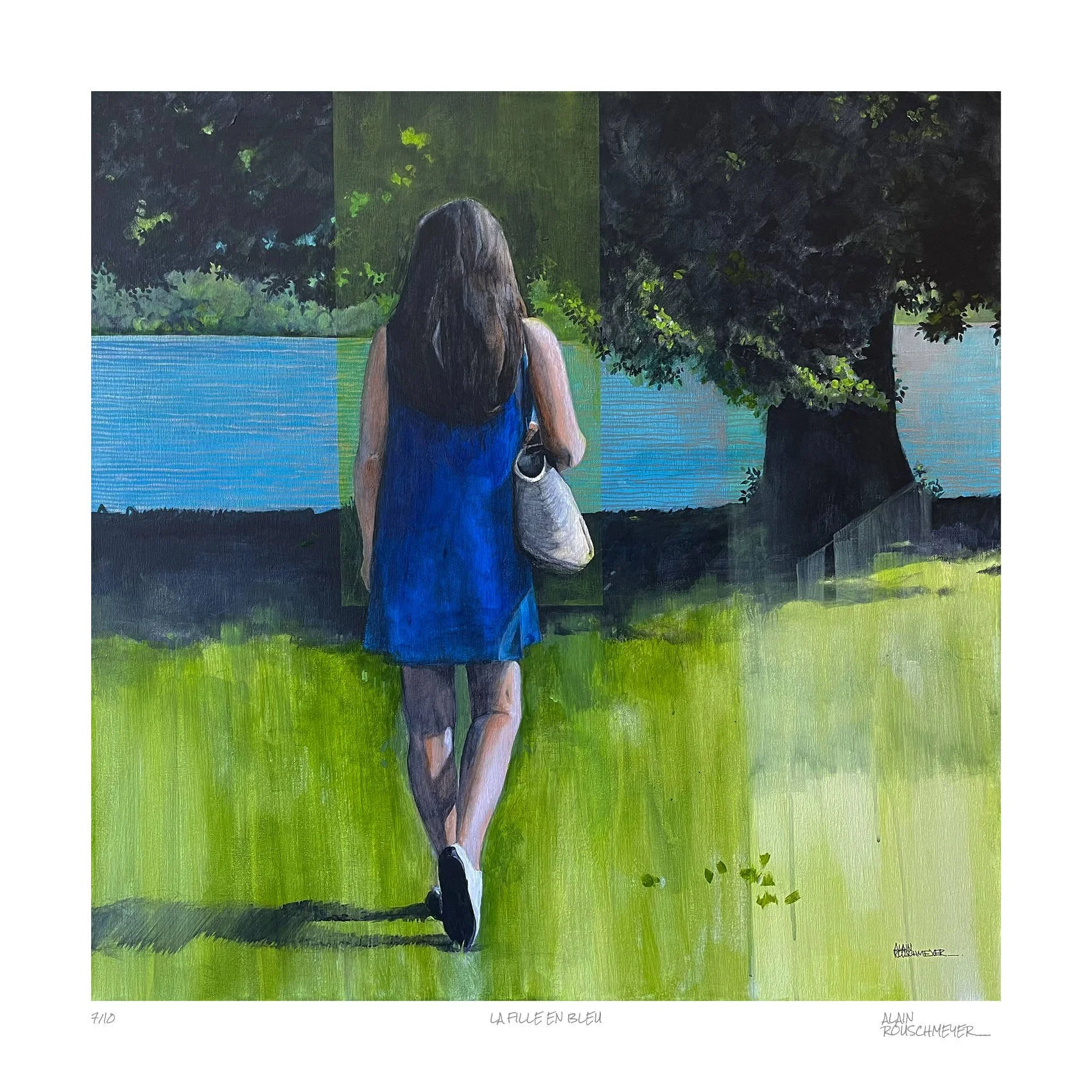 LA FILLE EN BLEU limited edition Fine Art Print with white border and pencil caption by Alain Rouschmeyer