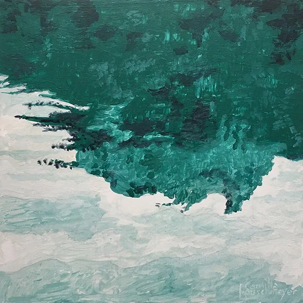 Small impressionist painting of Lake Annecy by the artist Camille Rouschmeyer