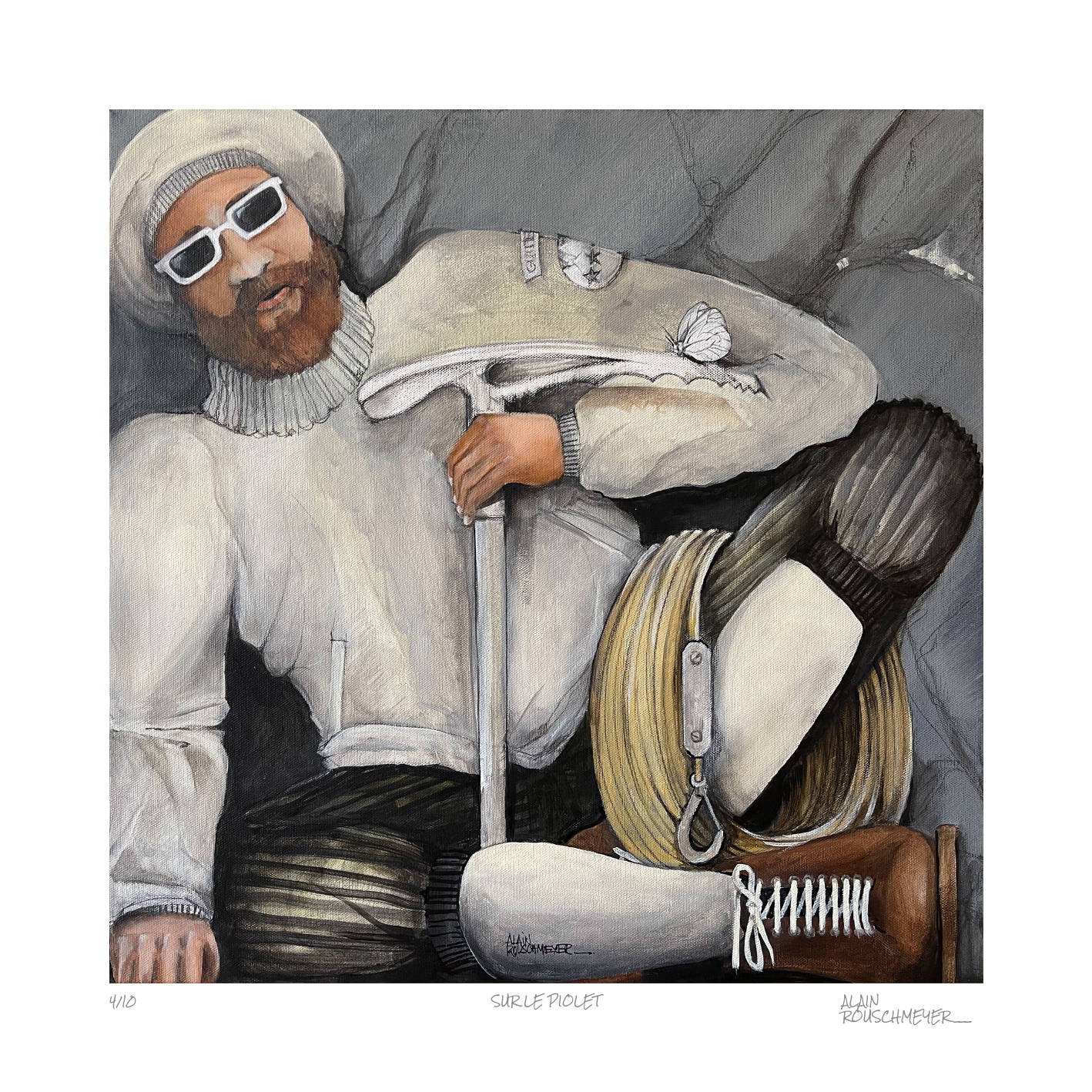 SUR LE PIOLET limited edition Fine Art Print with white border and pencil caption by Alain Rouschmeyer