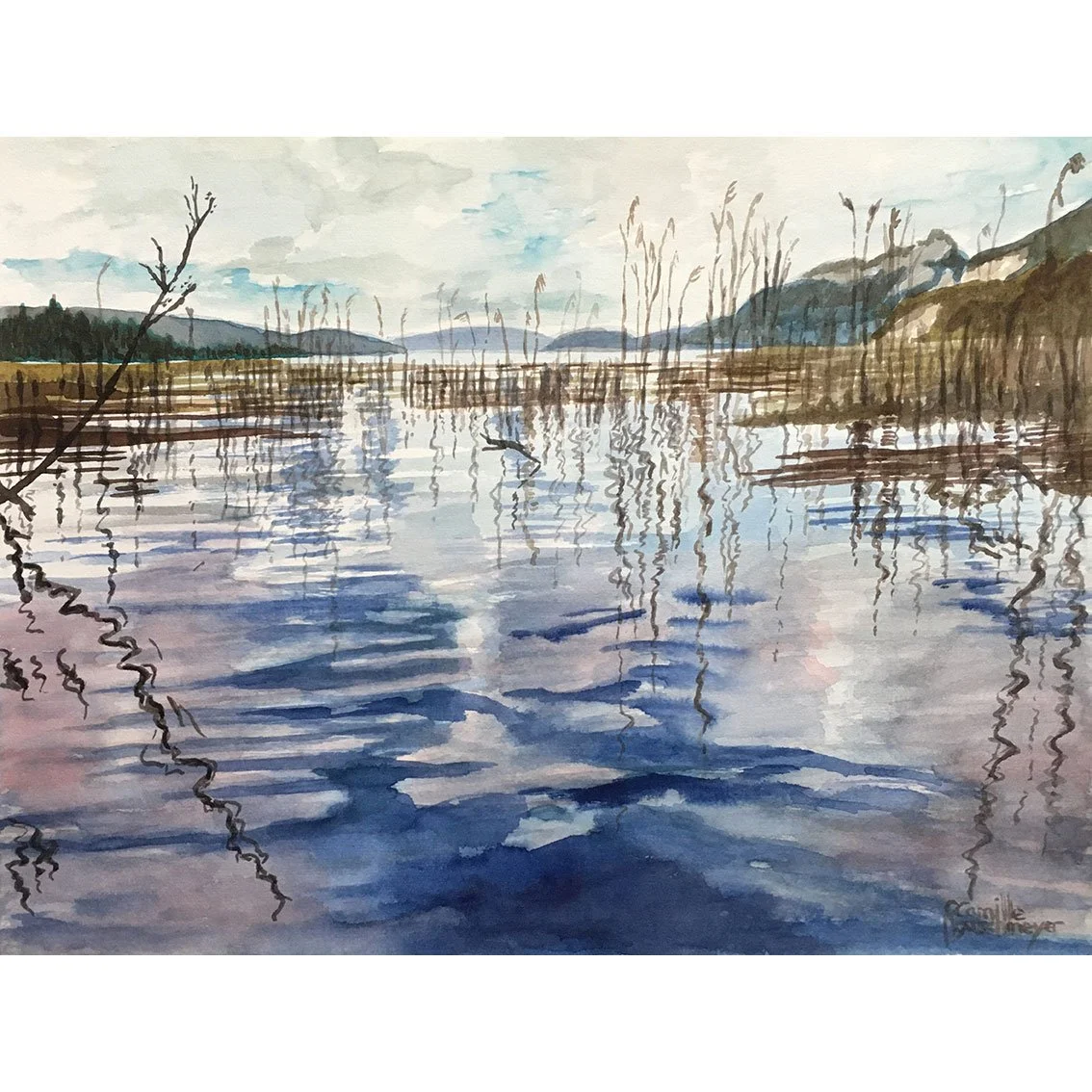 DUINGT, ALLÉE LE BEAU, VUE SUR LE LAC, a watercolor created by the Impressionist painter Camille Rouschmeyer