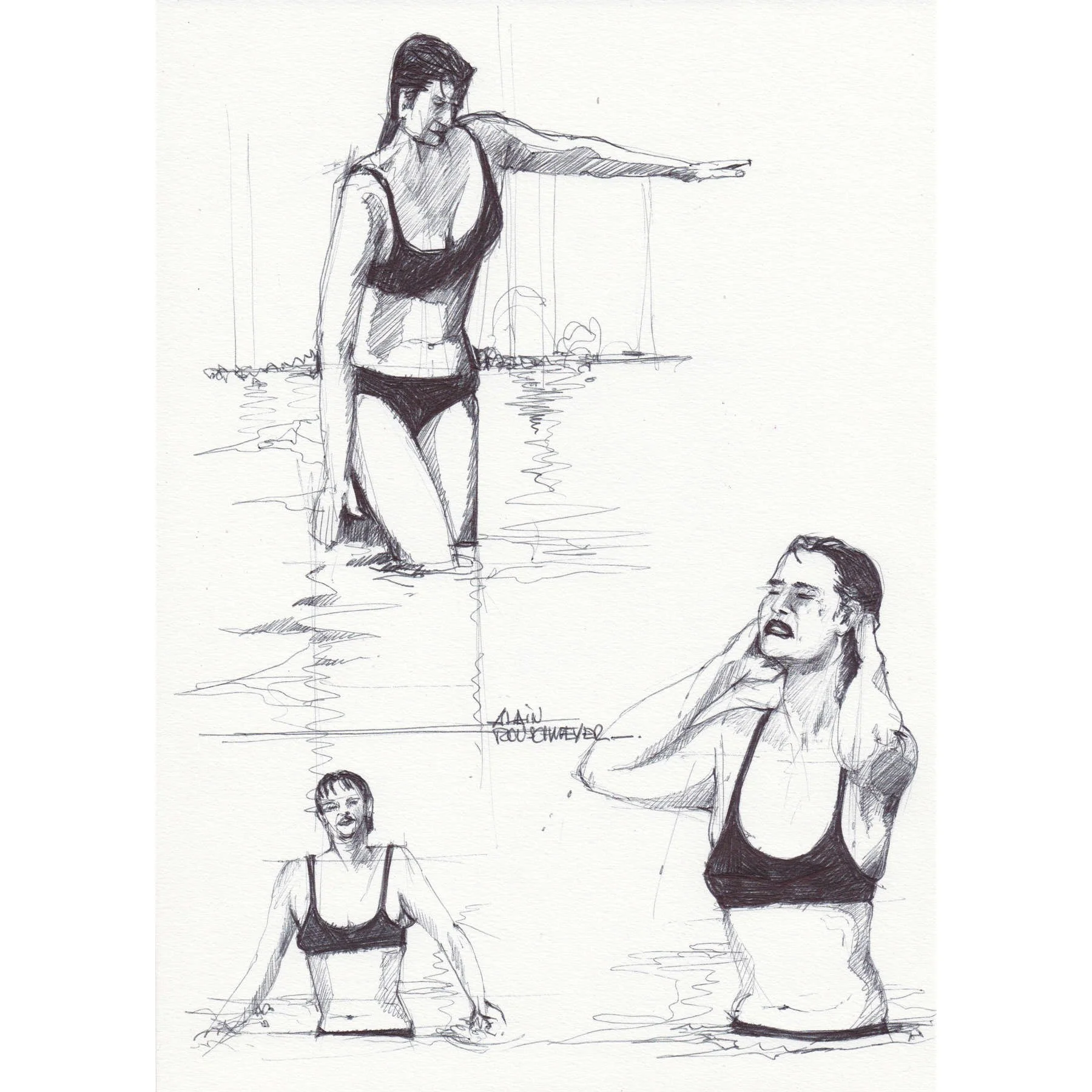 Etude par le croquis pour l'oeuvre figurative La cascade-Alain Rouschmeyer