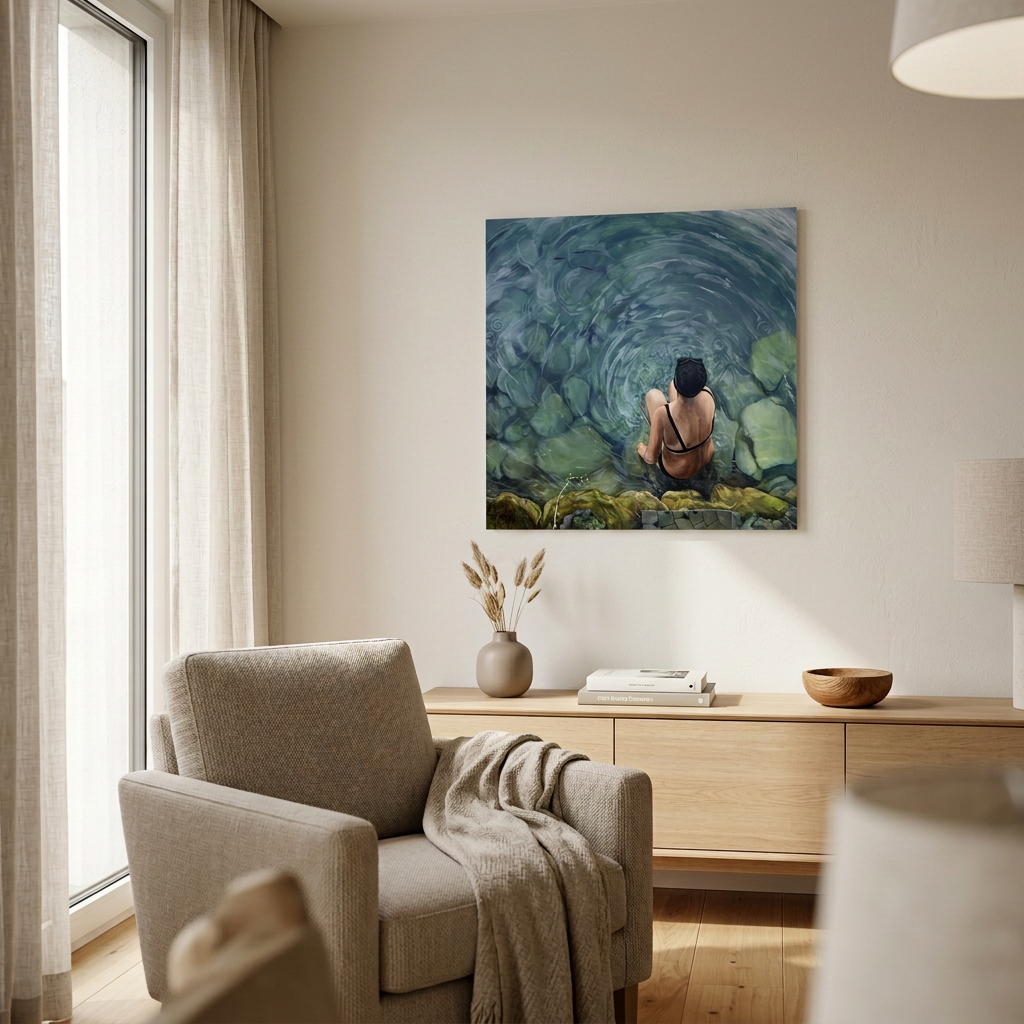 LA FILLE AU BORD DU LAC Fine Art Print by Alain Rouschmeyer displayed in a modern interior